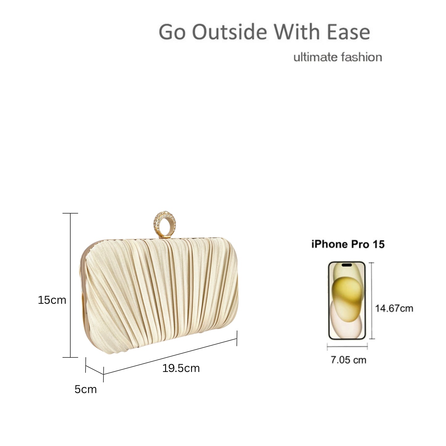 Elegant Pleated Evening Clutch Bag with Ring Handle