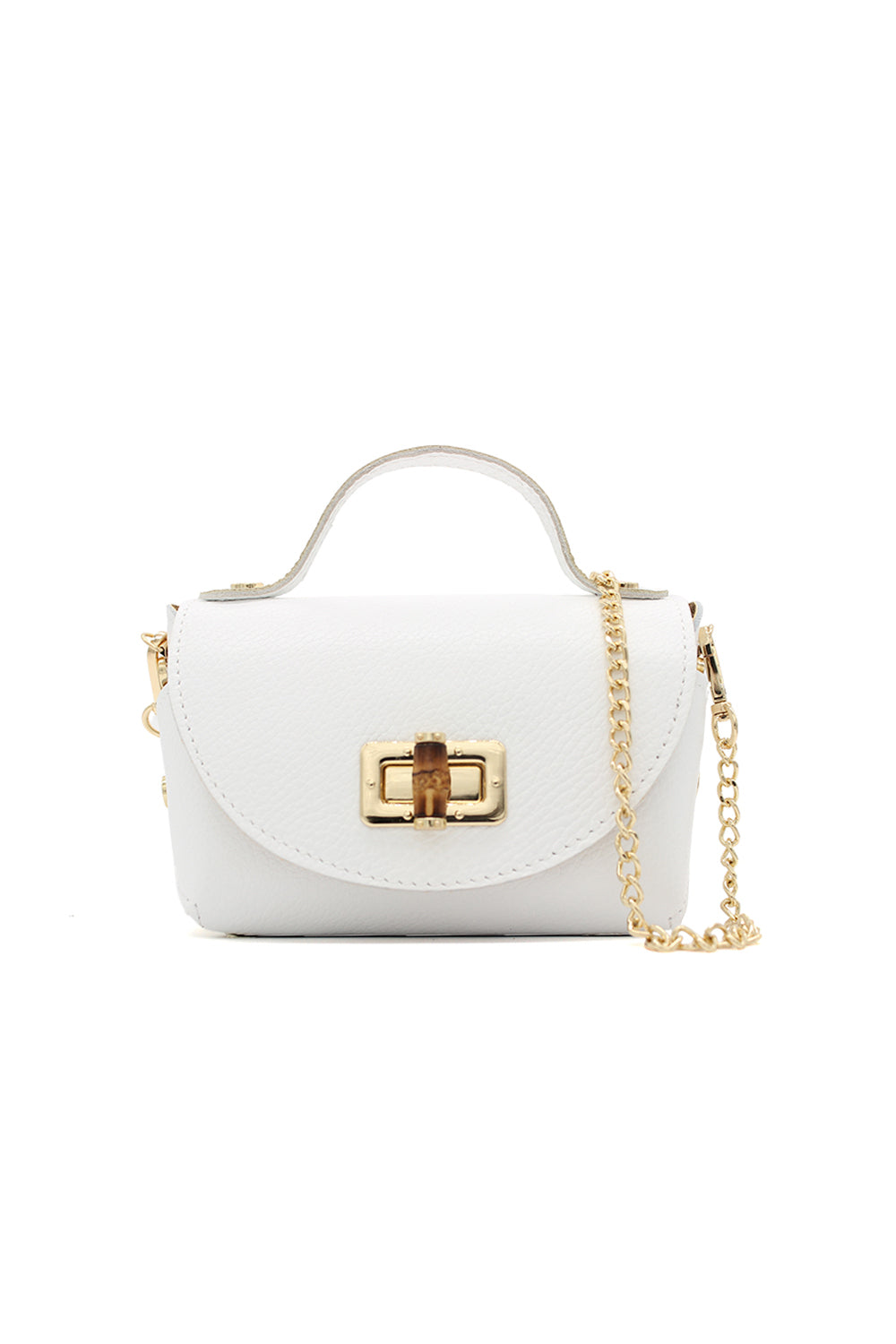 Genuine Italian Leather Crossbody Bag with Chain Strap and Twist Lock Closure