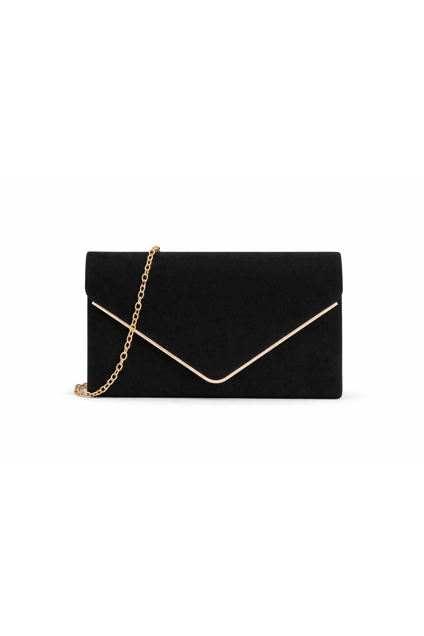 Envelope Clutch Bag with Metal Trim Flap and Chain Strap