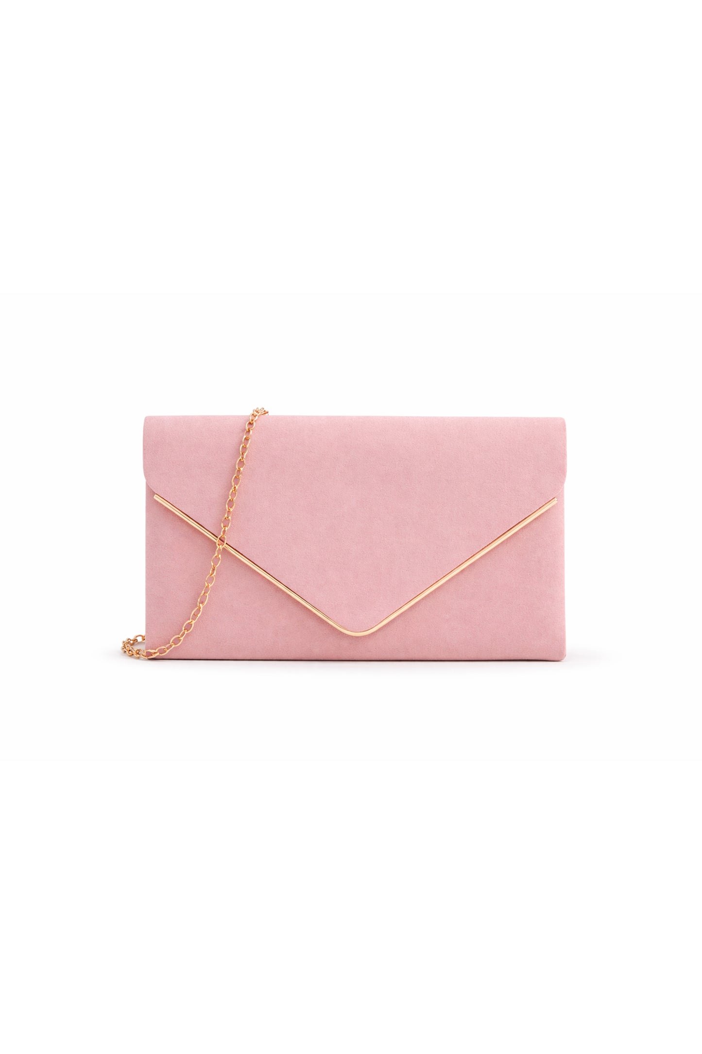 Envelope Clutch Bag with Metal Trim Flap and Chain Strap