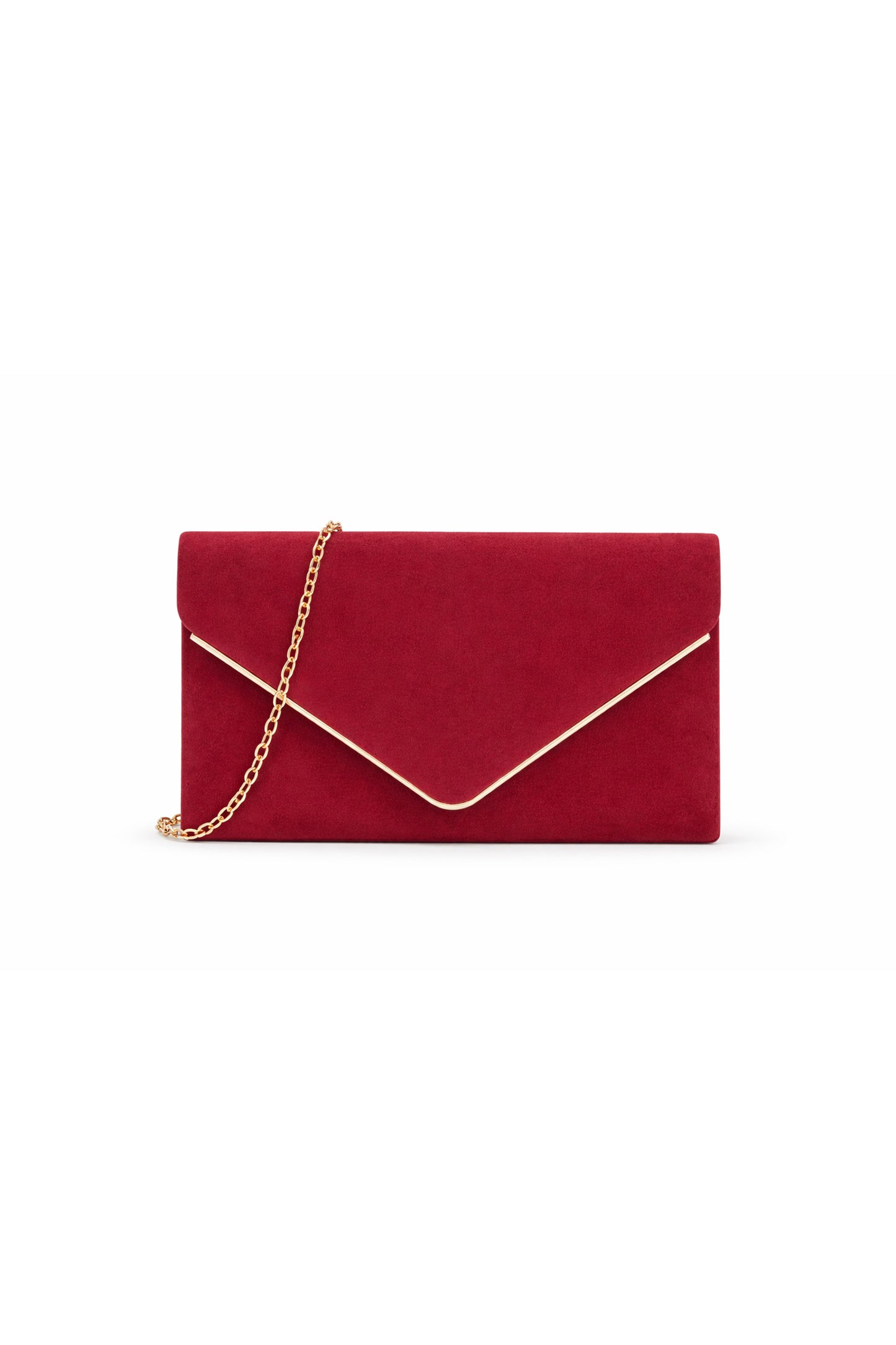 Envelope Clutch Bag with Metal Trim Flap and Chain Strap