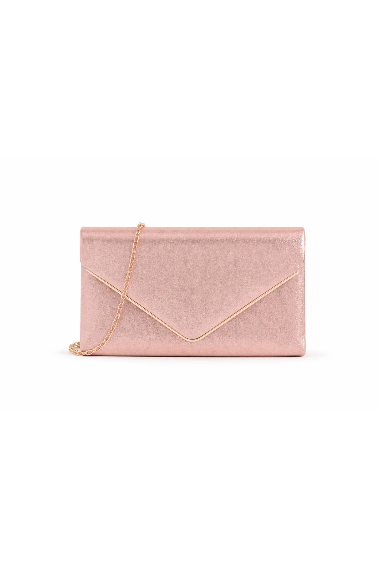 Envelope Clutch Bag with Metal Trim Flap and Chain Strap
