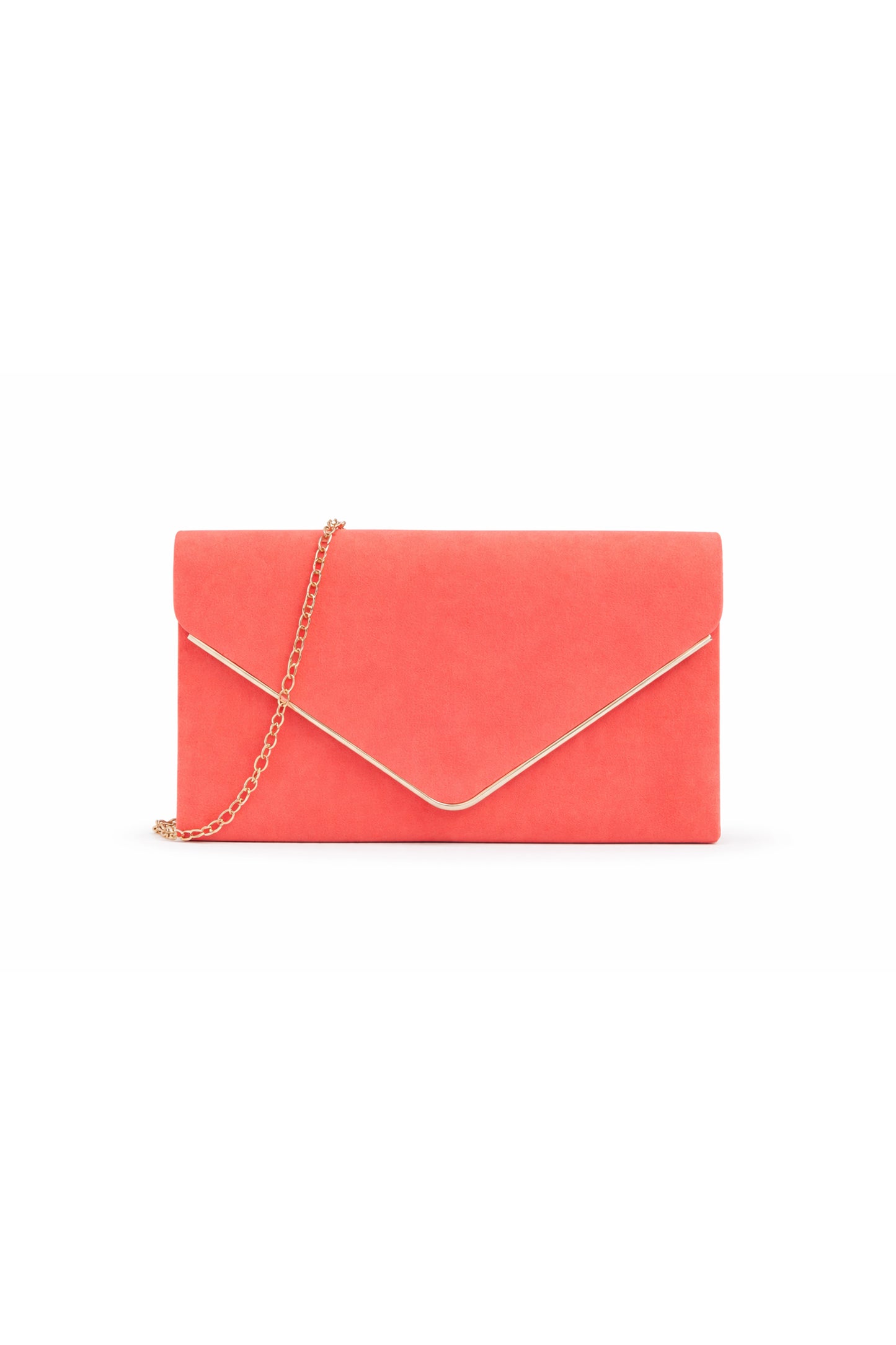 Envelope Clutch Bag with Metal Trim Flap and Chain Strap