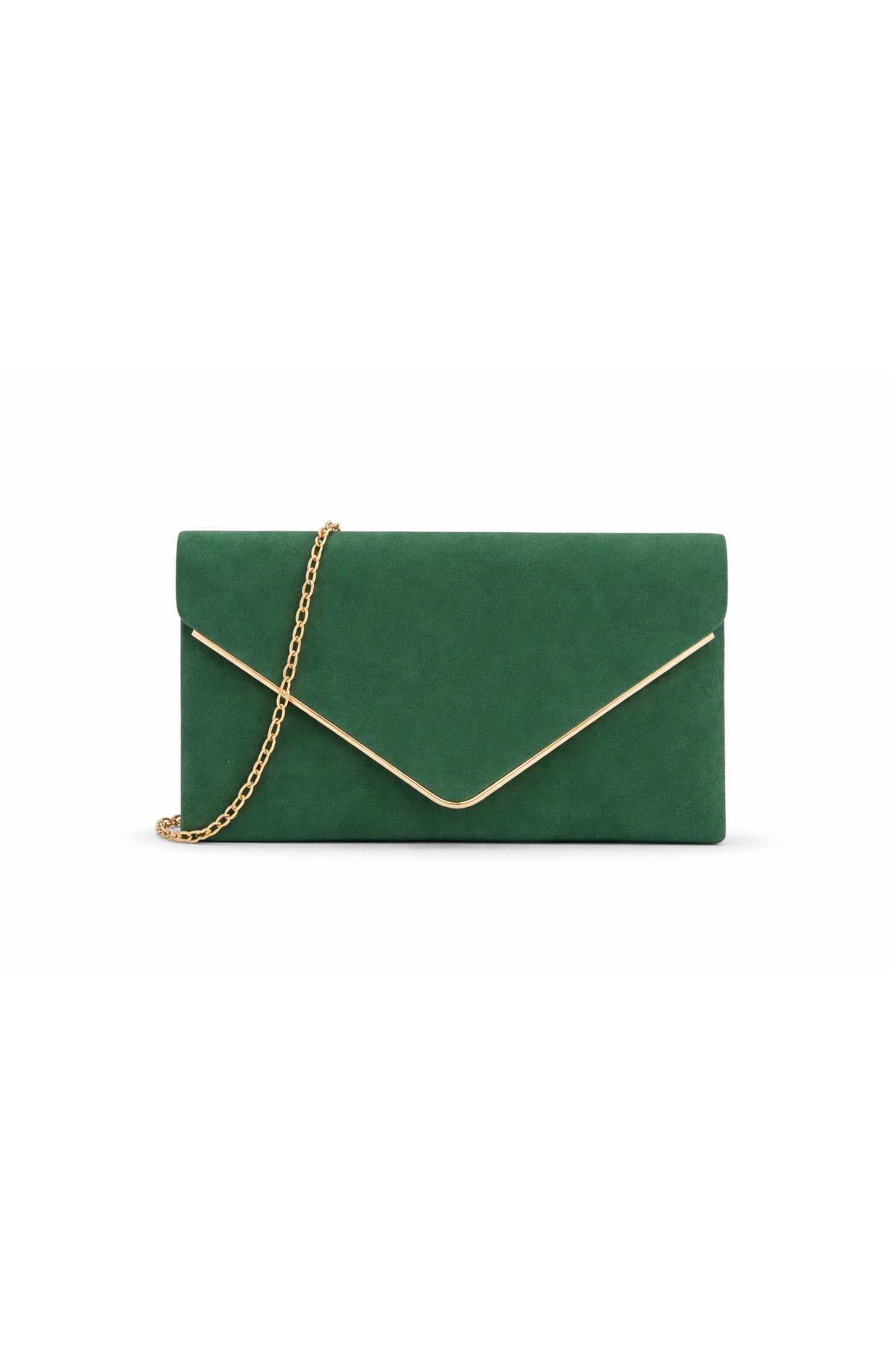 Envelope Clutch Bag with Metal Trim Flap and Chain Strap