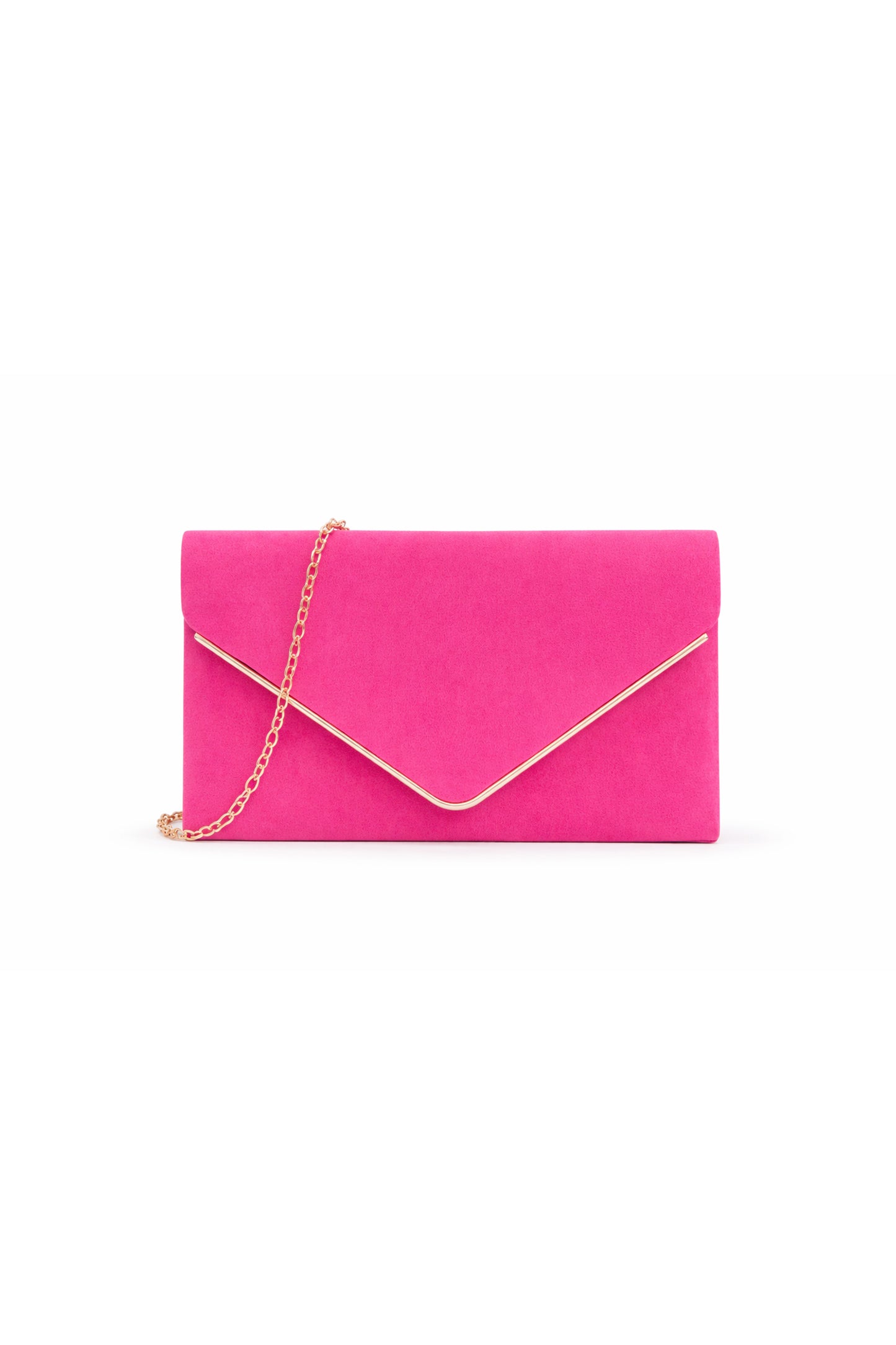 Envelope Clutch Bag with Metal Trim Flap and Chain Strap