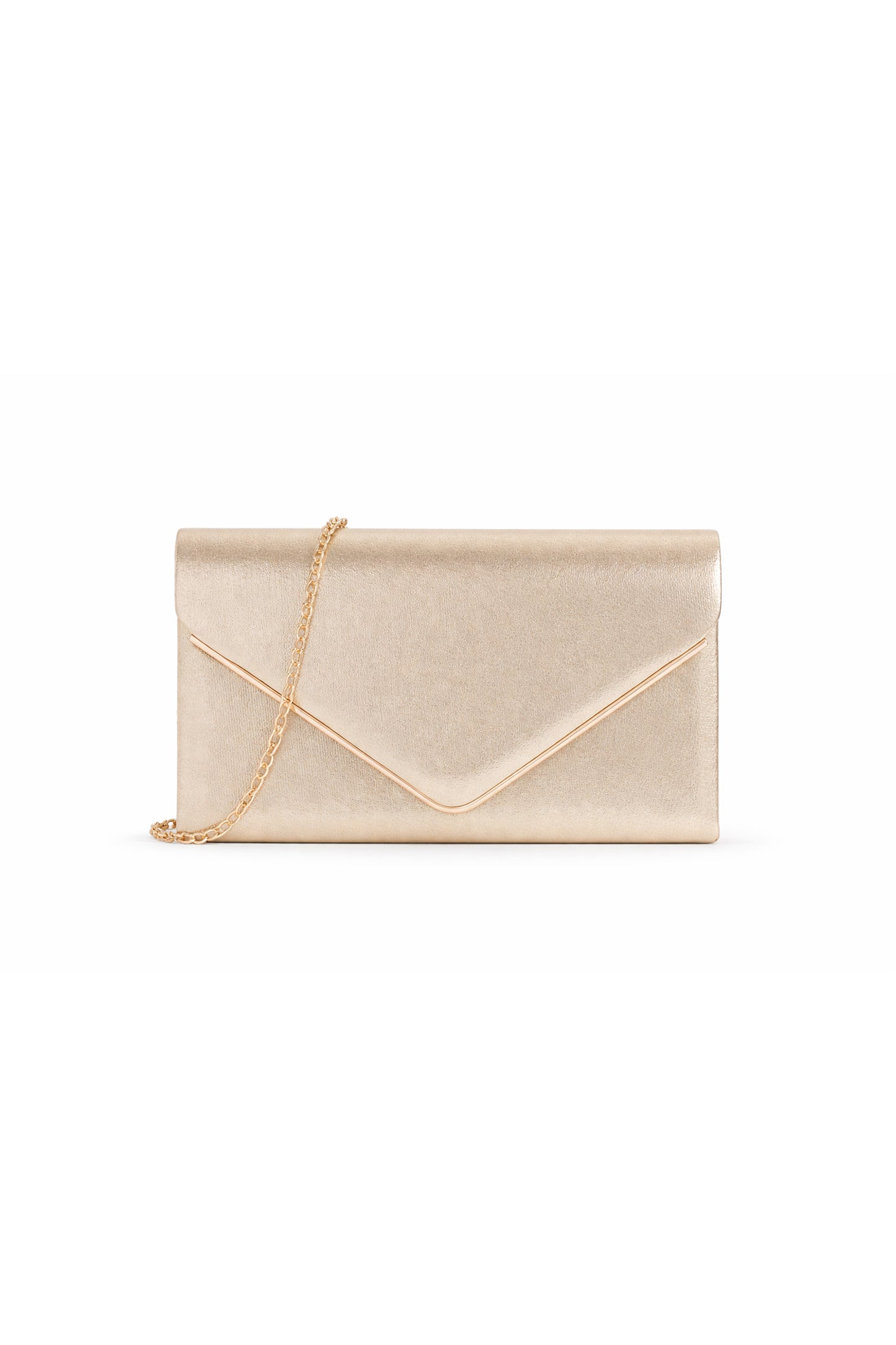 Envelope Clutch Bag with Metal Trim Flap and Chain Strap