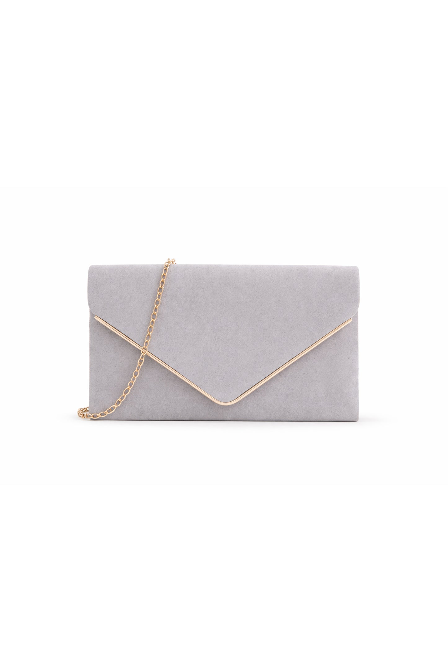 Envelope Clutch Bag with Metal Trim Flap and Chain Strap