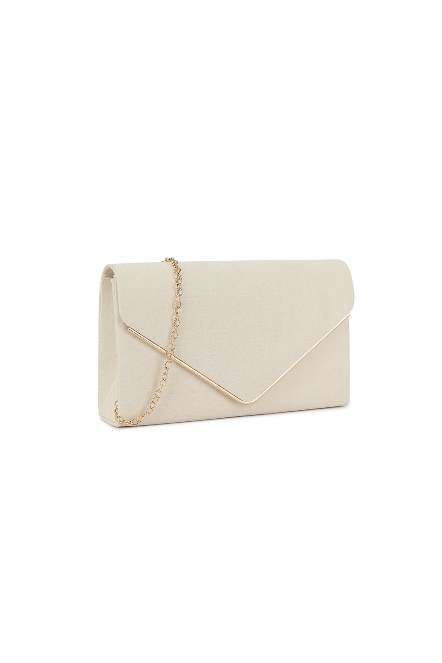 Envelope Clutch Bag with Metal Trim Flap and Chain Strap