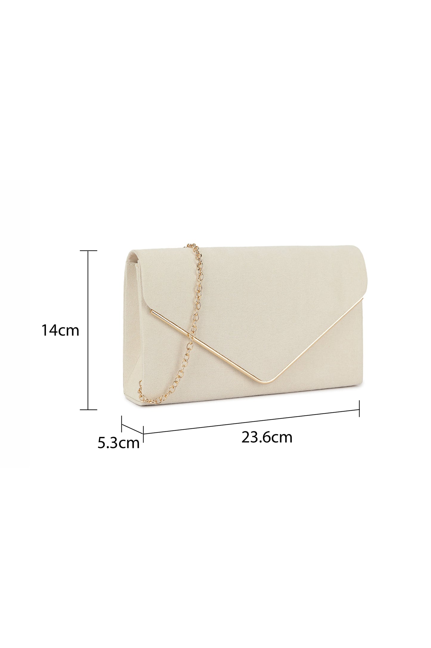 Envelope Clutch Bag with Metal Trim Flap and Chain Strap