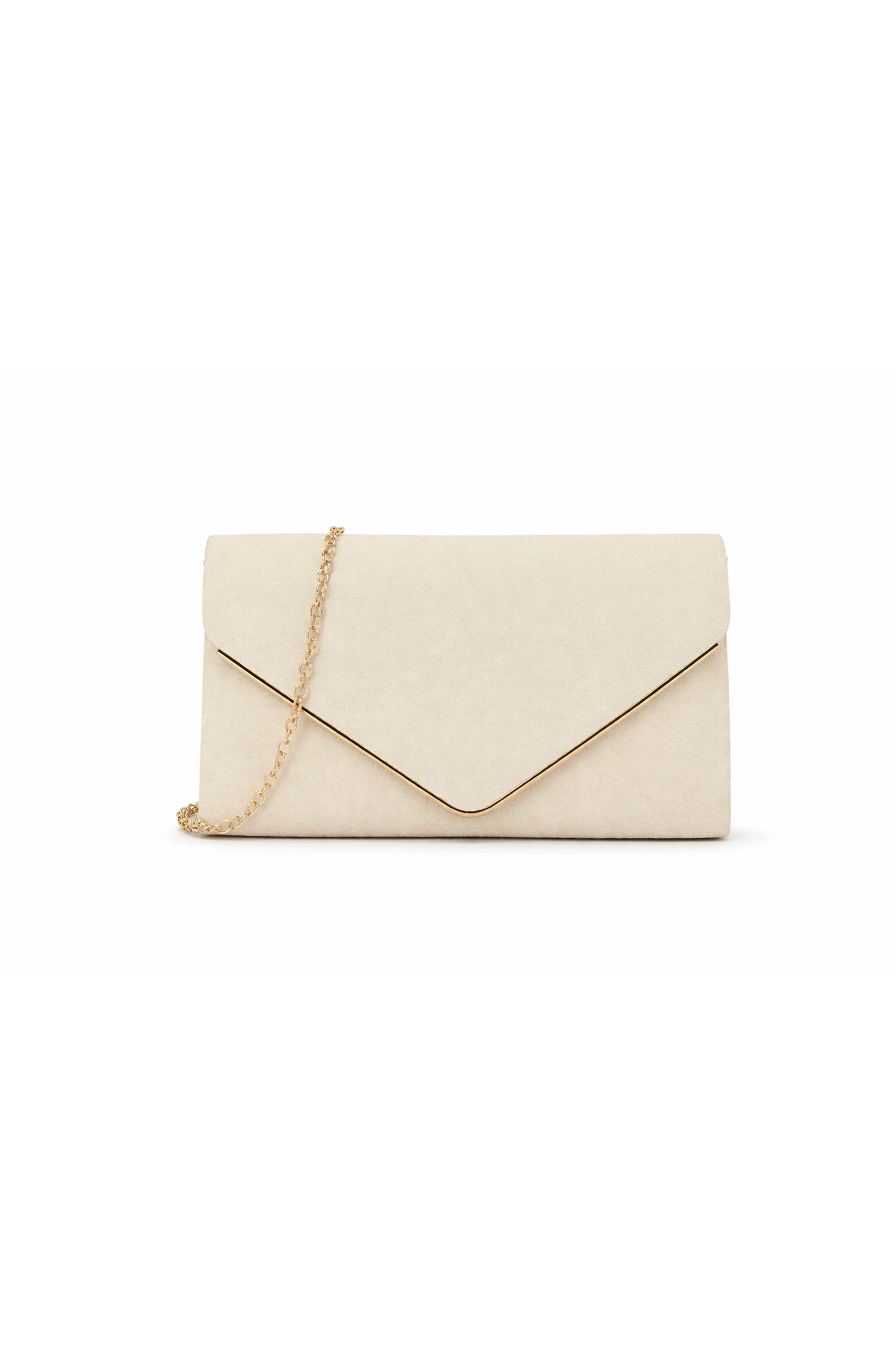 Envelope Clutch Bag with Metal Trim Flap and Chain Strap