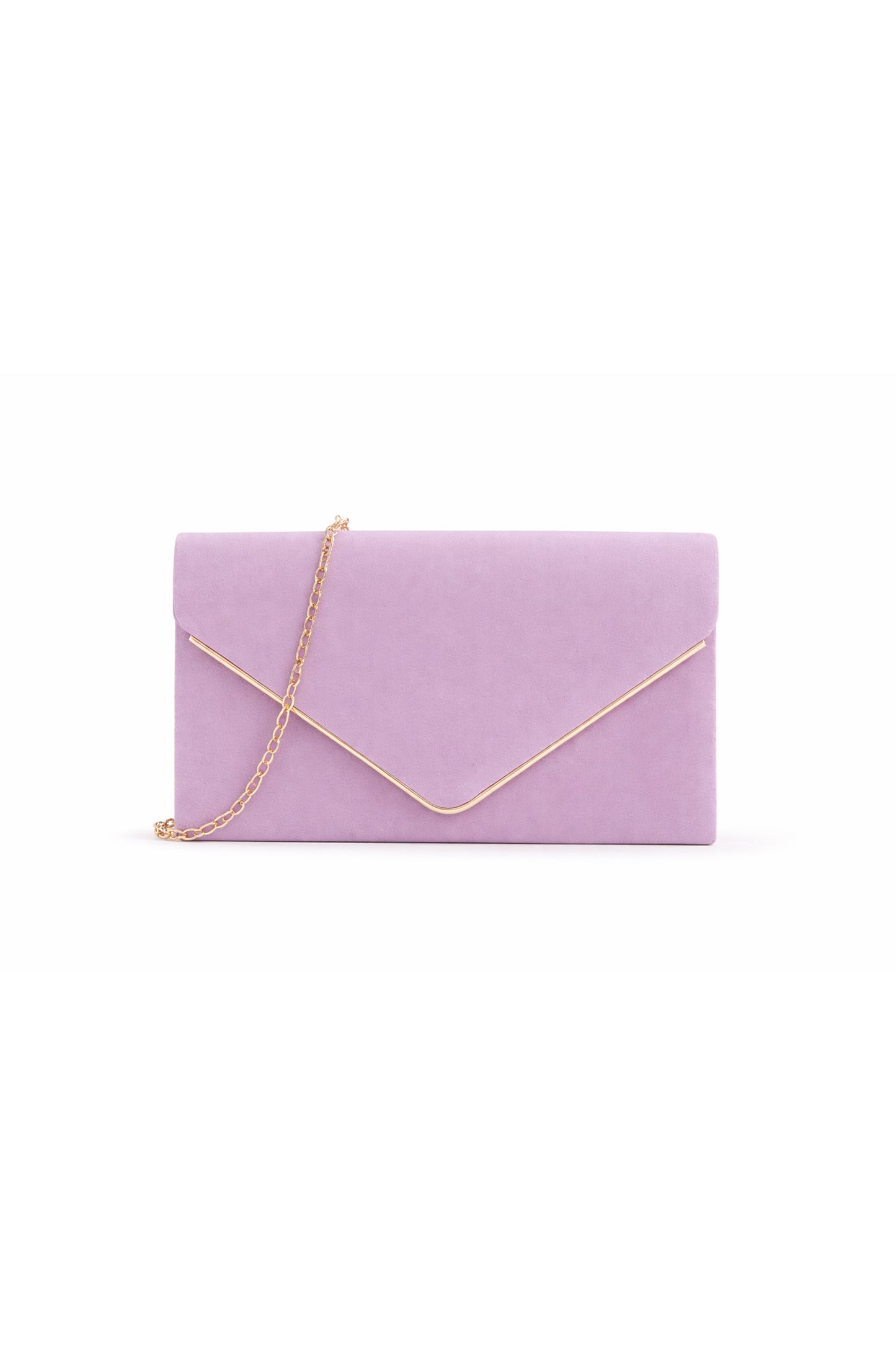 Envelope Clutch Bag with Metal Trim Flap and Chain Strap