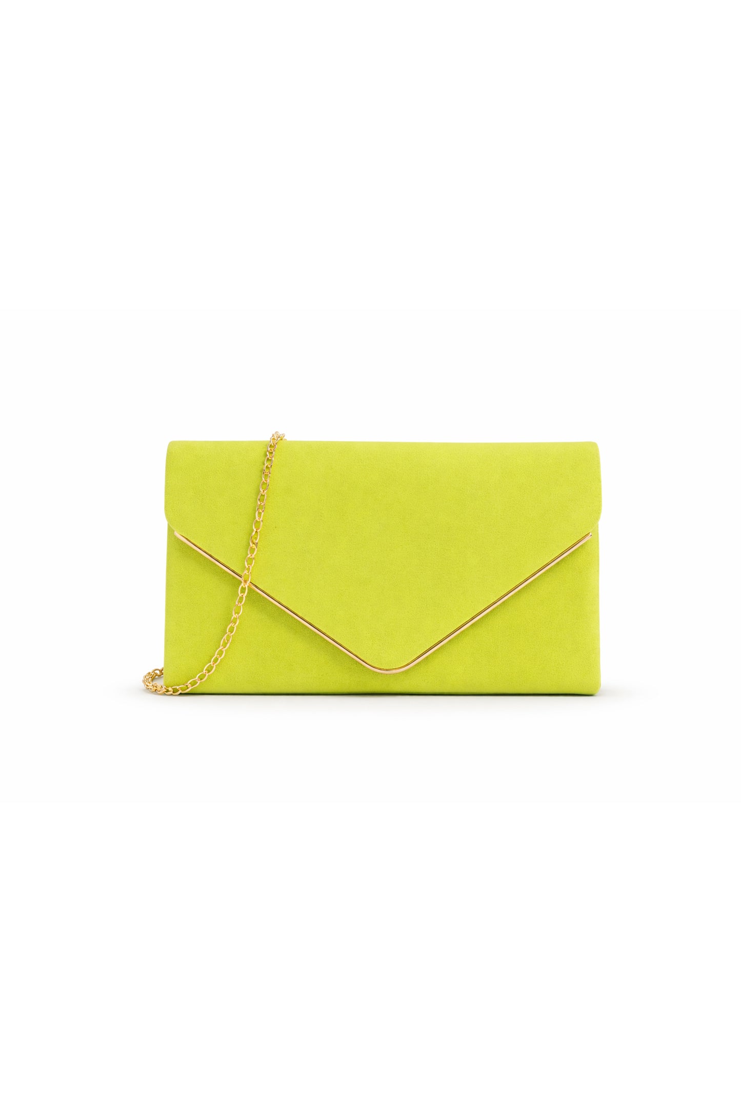 Envelope Clutch Bag with Metal Trim Flap and Chain Strap
