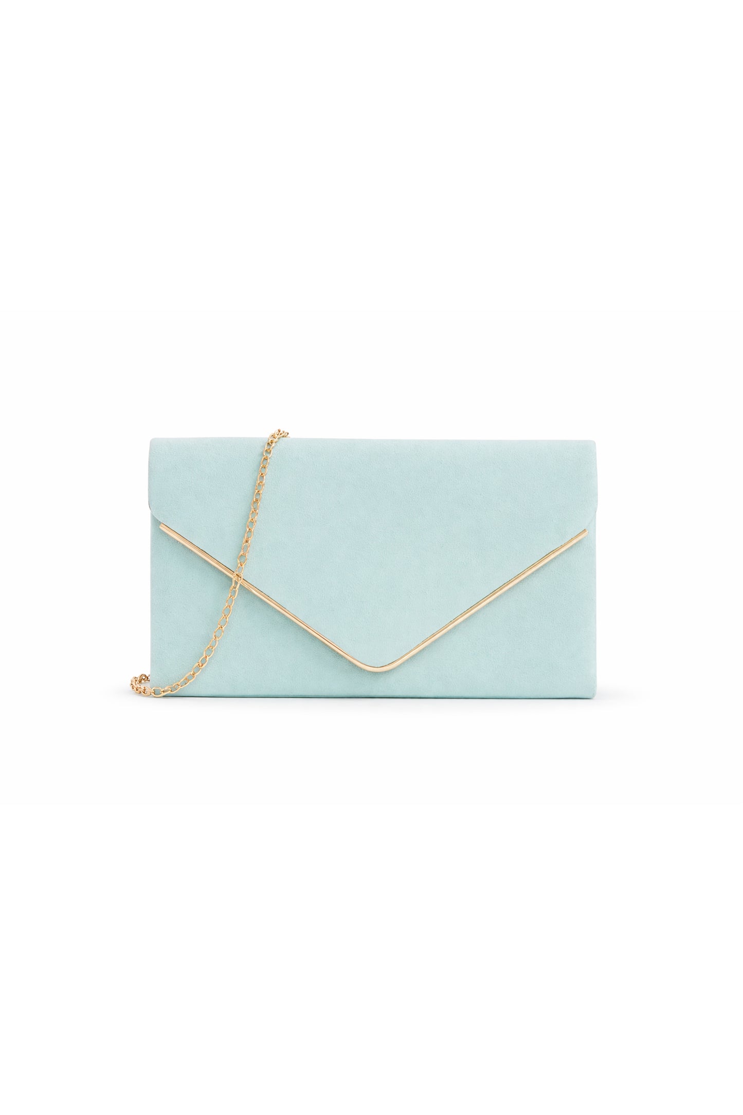 Envelope Clutch Bag with Metal Trim Flap and Chain Strap