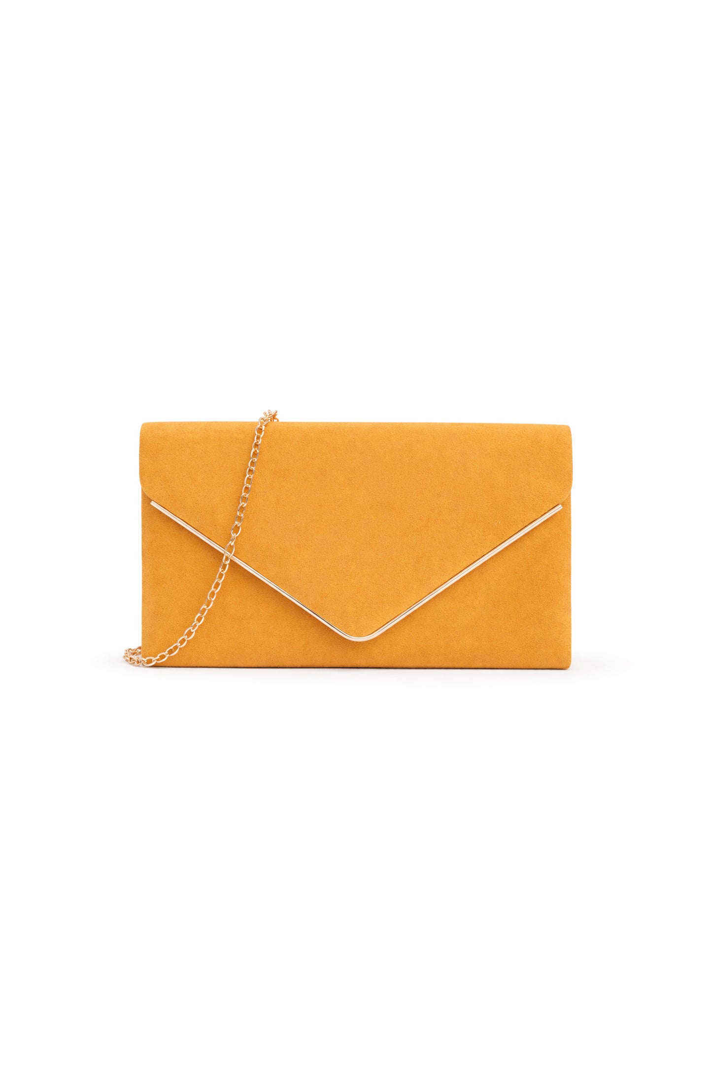 Envelope Clutch Bag with Metal Trim Flap and Chain Strap