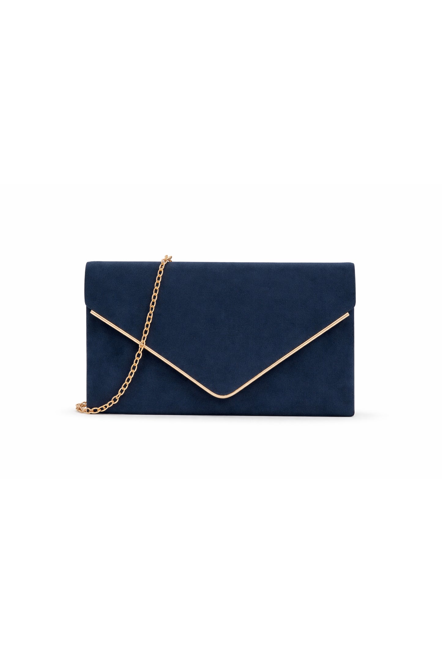 Envelope Clutch Bag with Metal Trim Flap and Chain Strap