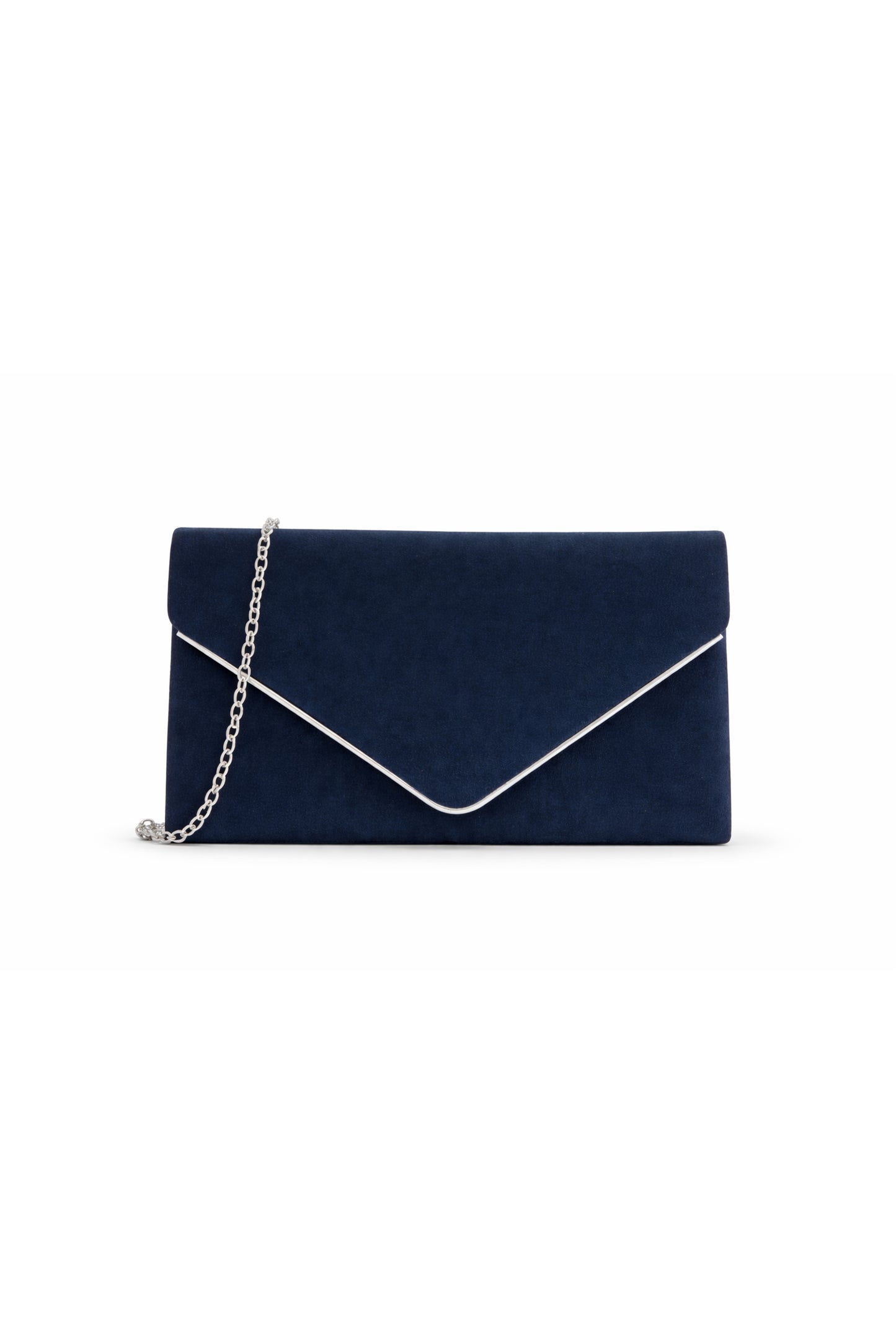 Envelope Clutch Bag with Metal Trim Flap and Chain Strap