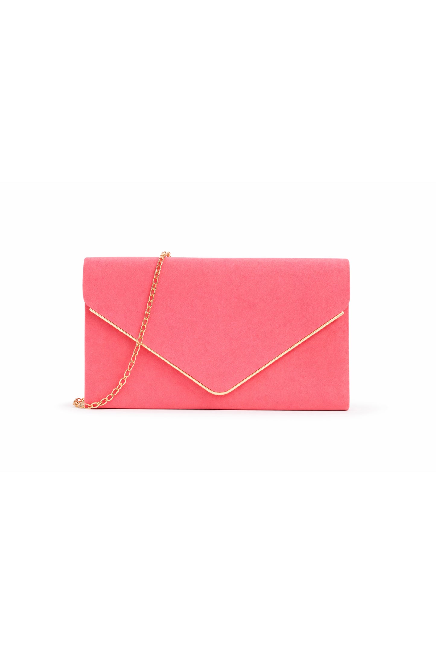 Envelope Clutch Bag with Metal Trim Flap and Chain Strap