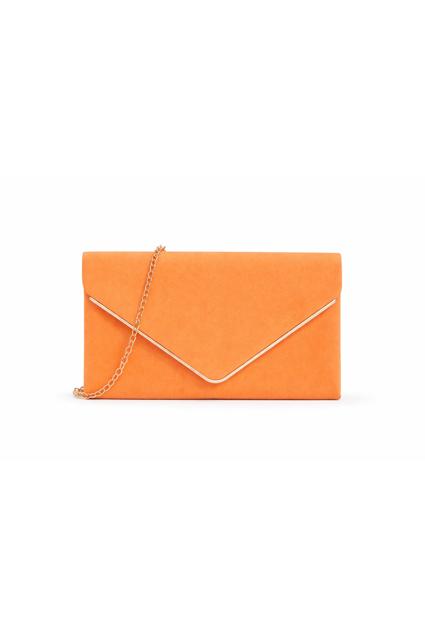 Envelope Clutch Bag with Metal Trim Flap and Chain Strap