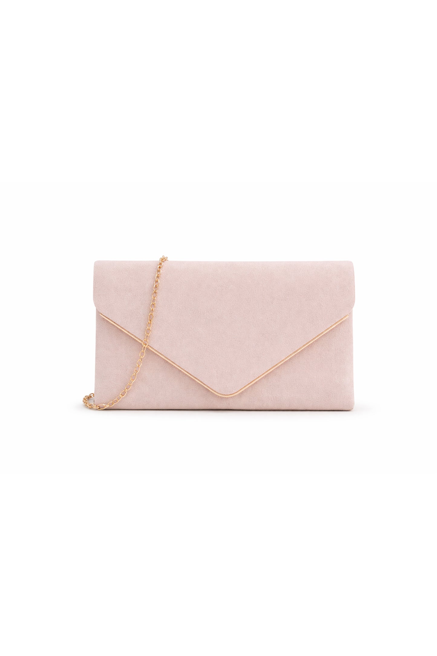 Envelope Clutch Bag with Metal Trim Flap and Chain Strap