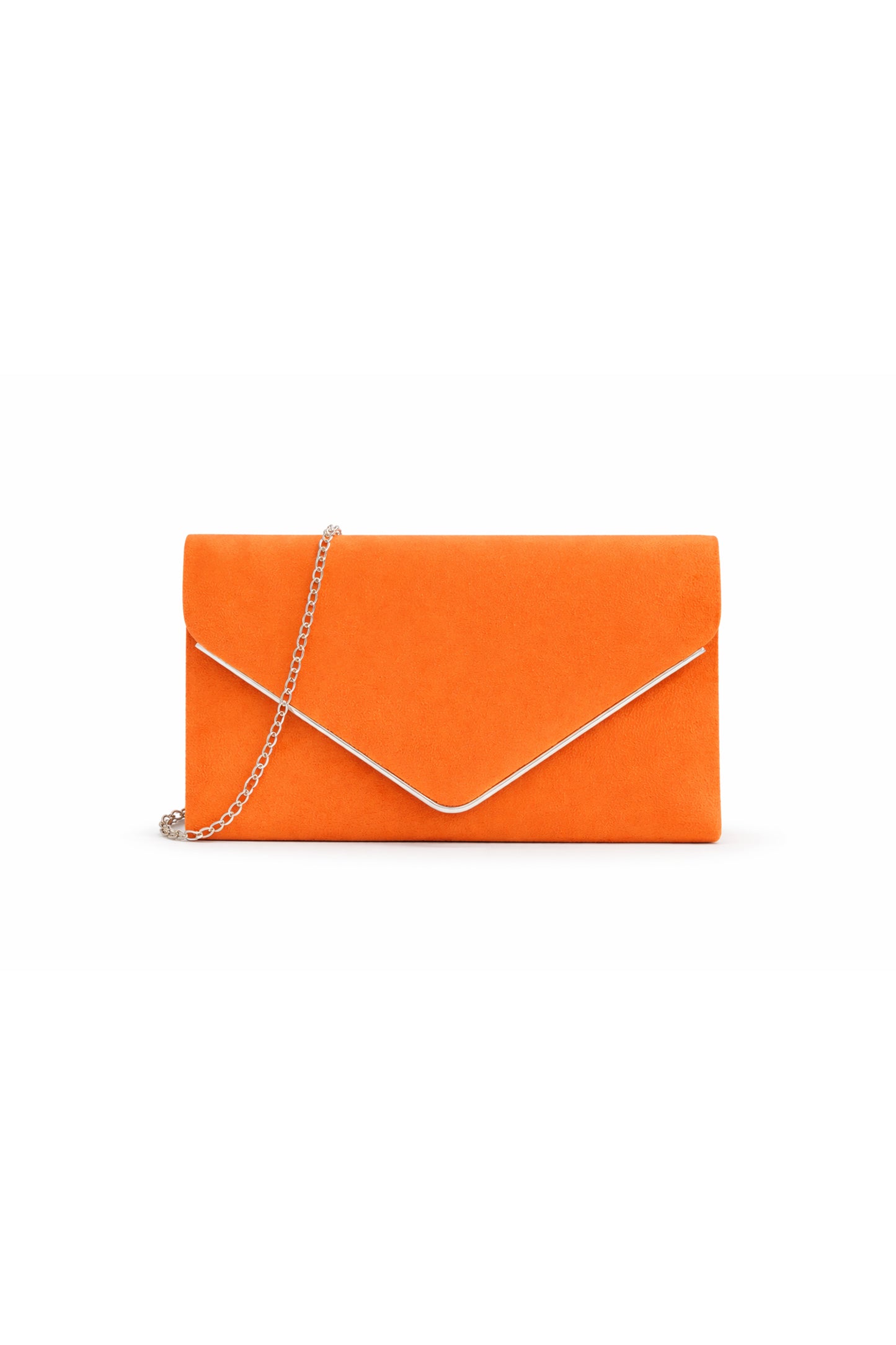 Envelope Clutch Bag with Metal Trim Flap and Chain Strap