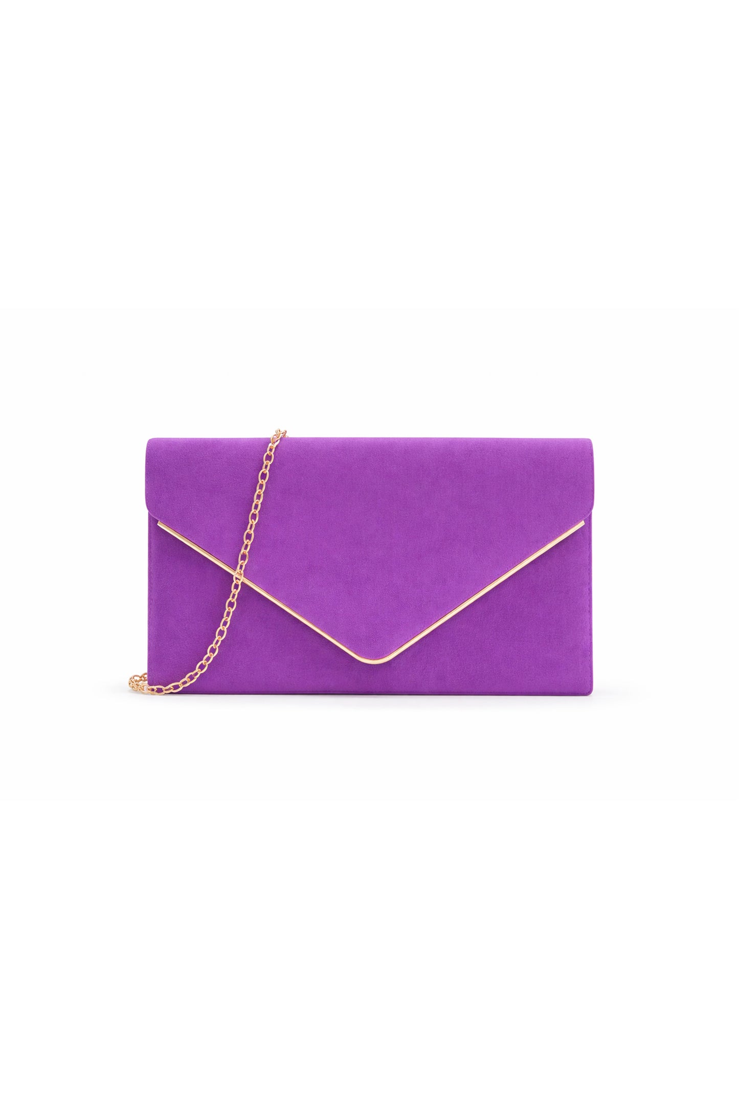 Envelope Clutch Bag with Metal Trim Flap and Chain Strap