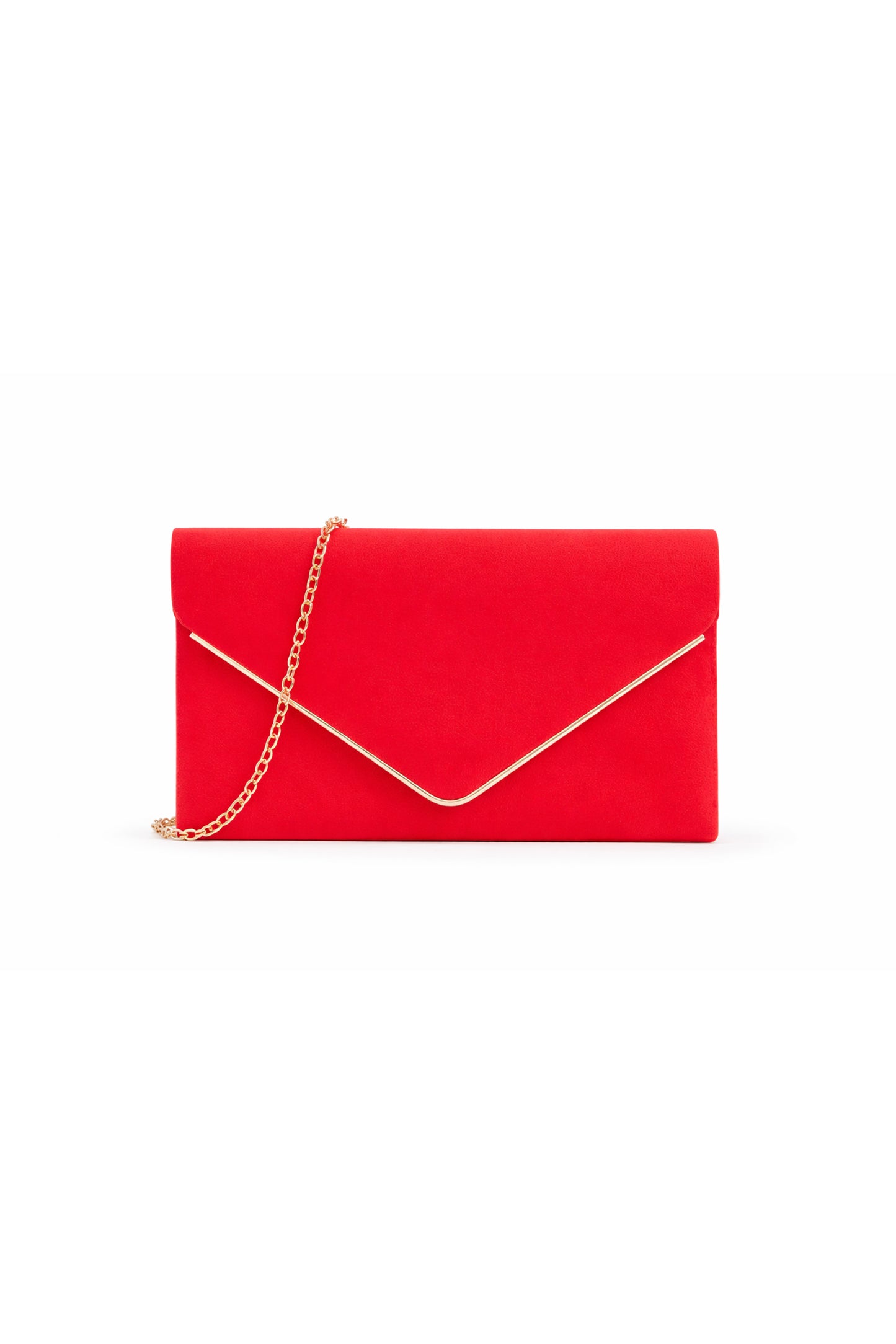Envelope Clutch Bag with Metal Trim Flap and Chain Strap