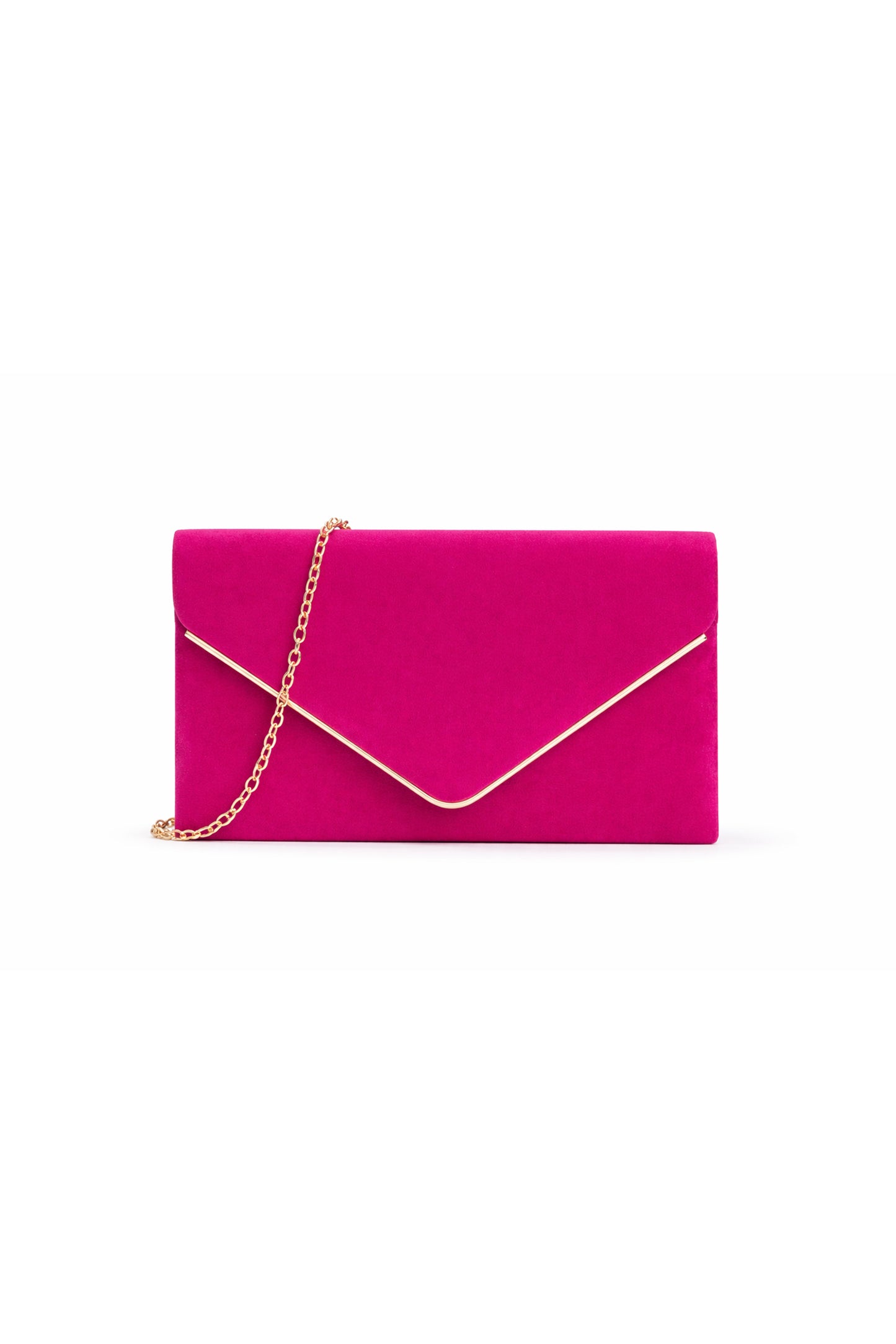 Envelope Clutch Bag with Metal Trim Flap and Chain Strap