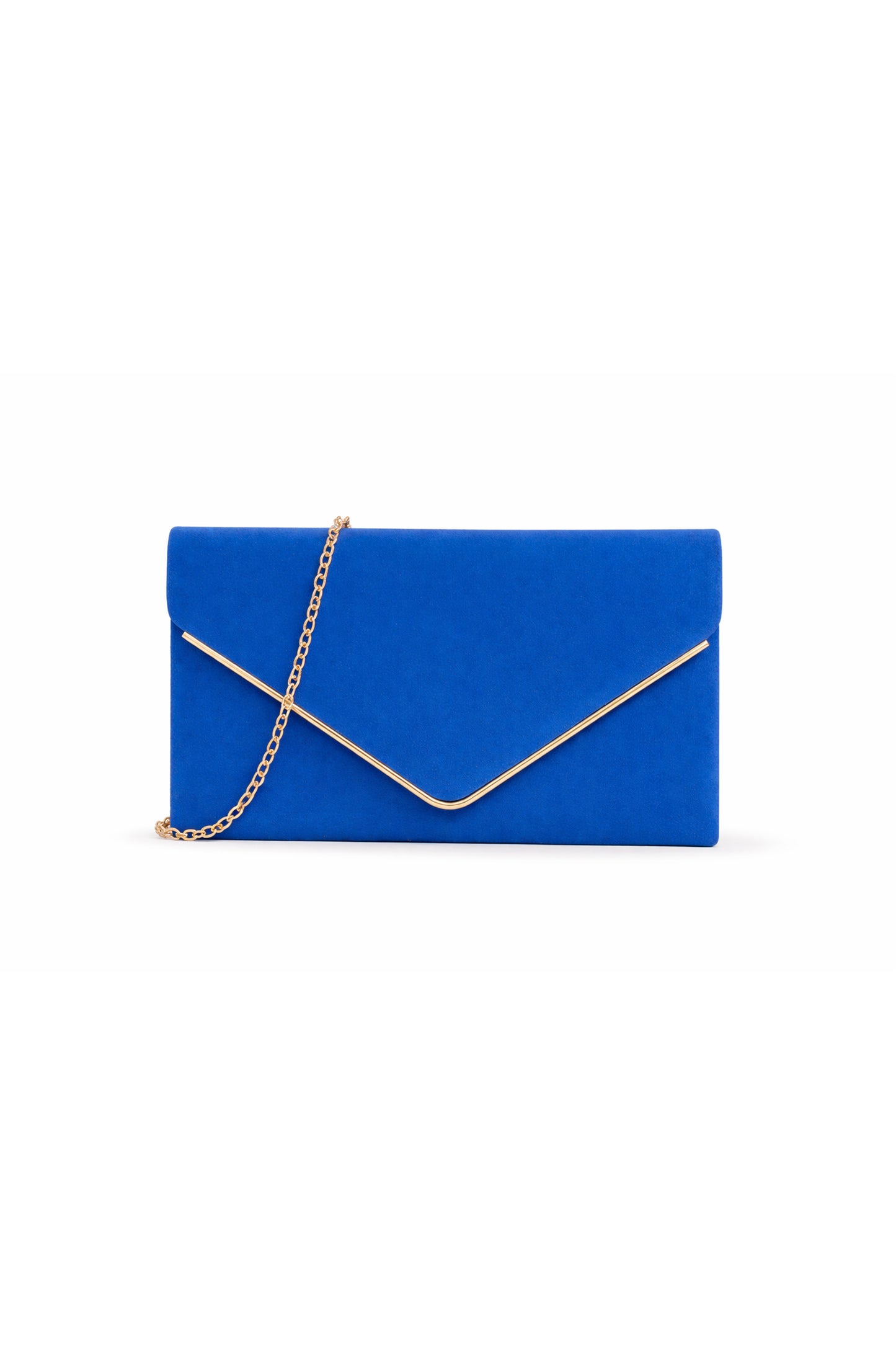 Envelope Clutch Bag with Metal Trim Flap and Chain Strap