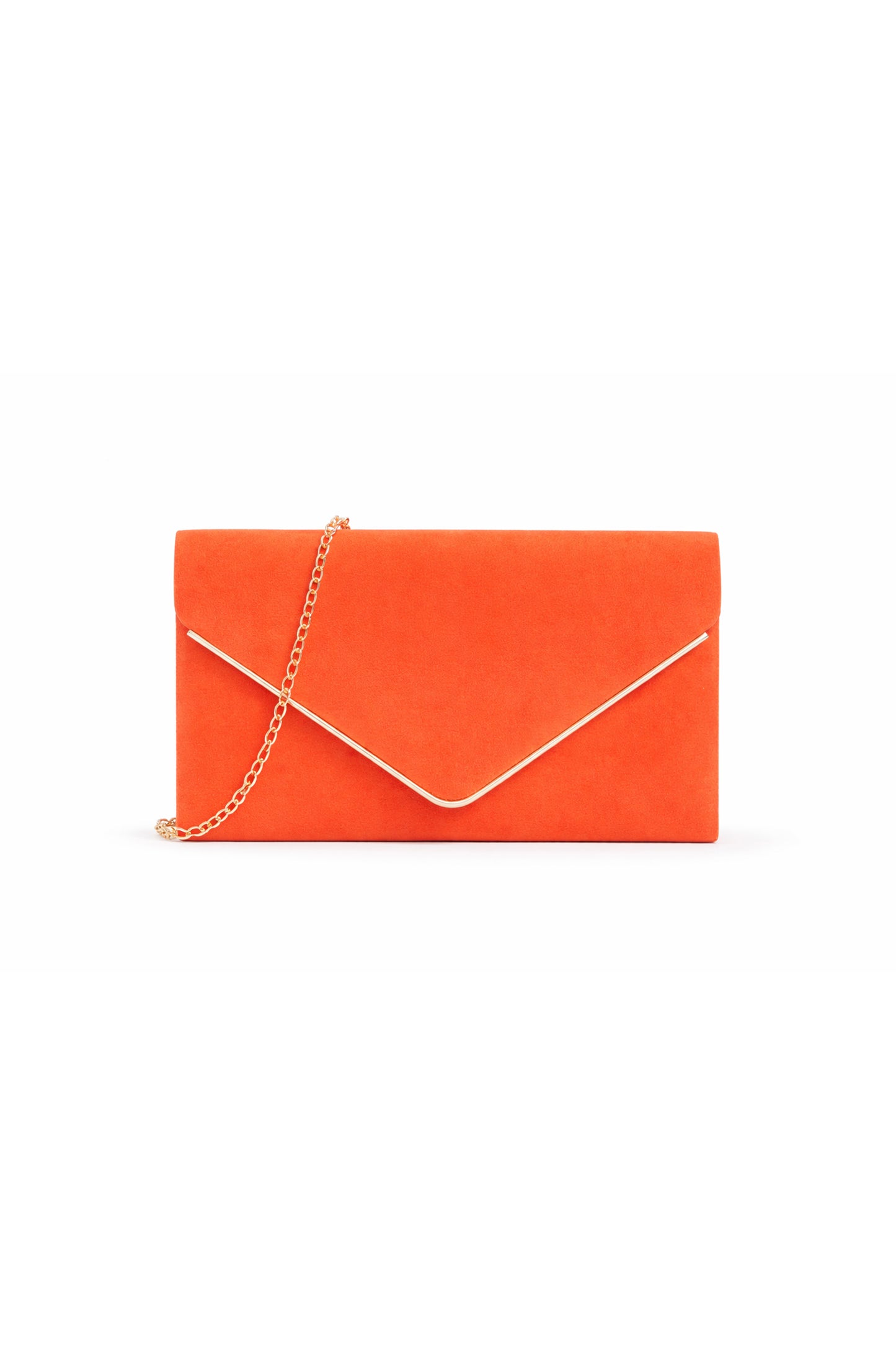 Envelope Clutch Bag with Metal Trim Flap and Chain Strap