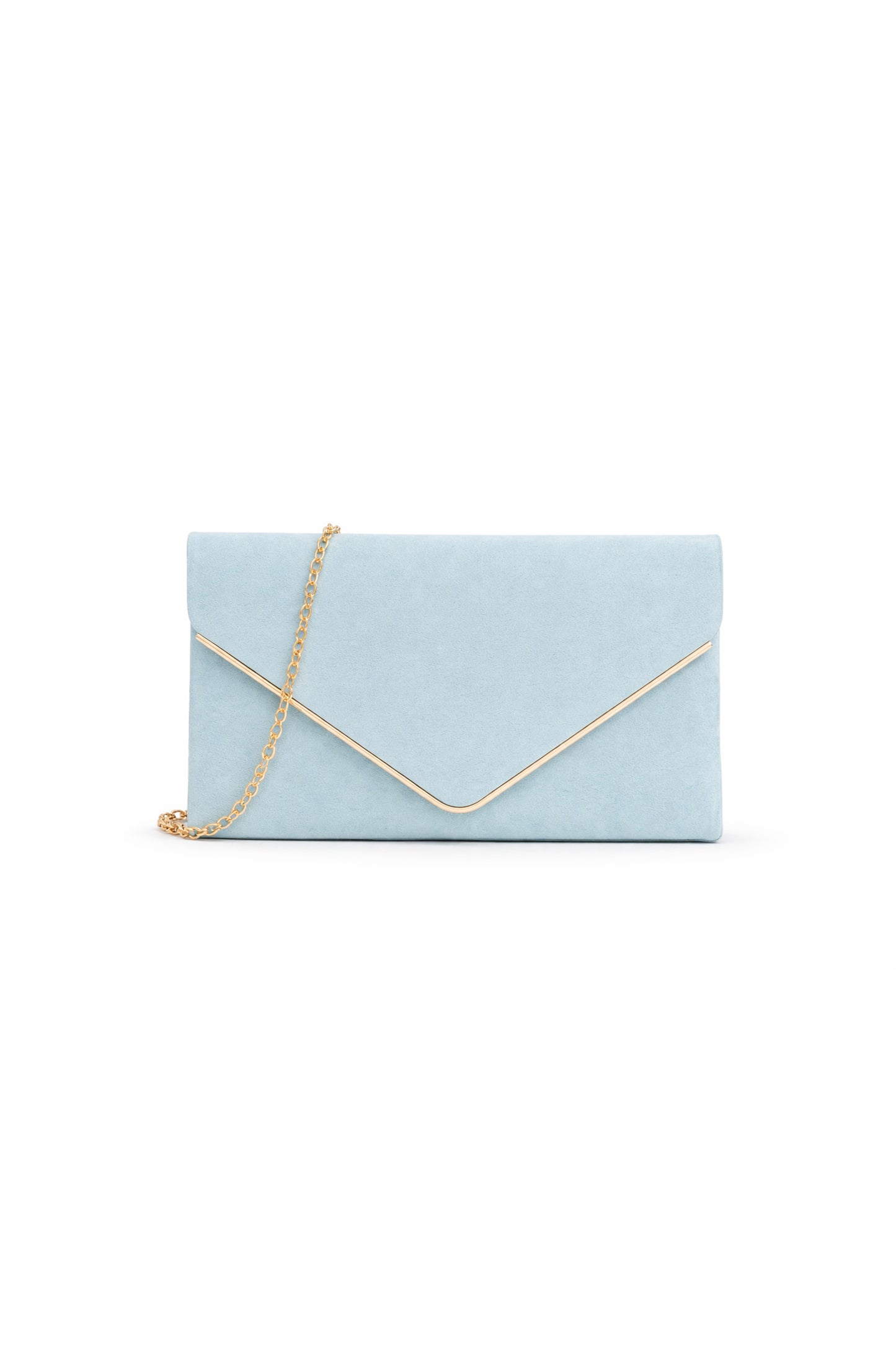 Envelope Clutch Bag with Metal Trim Flap and Chain Strap