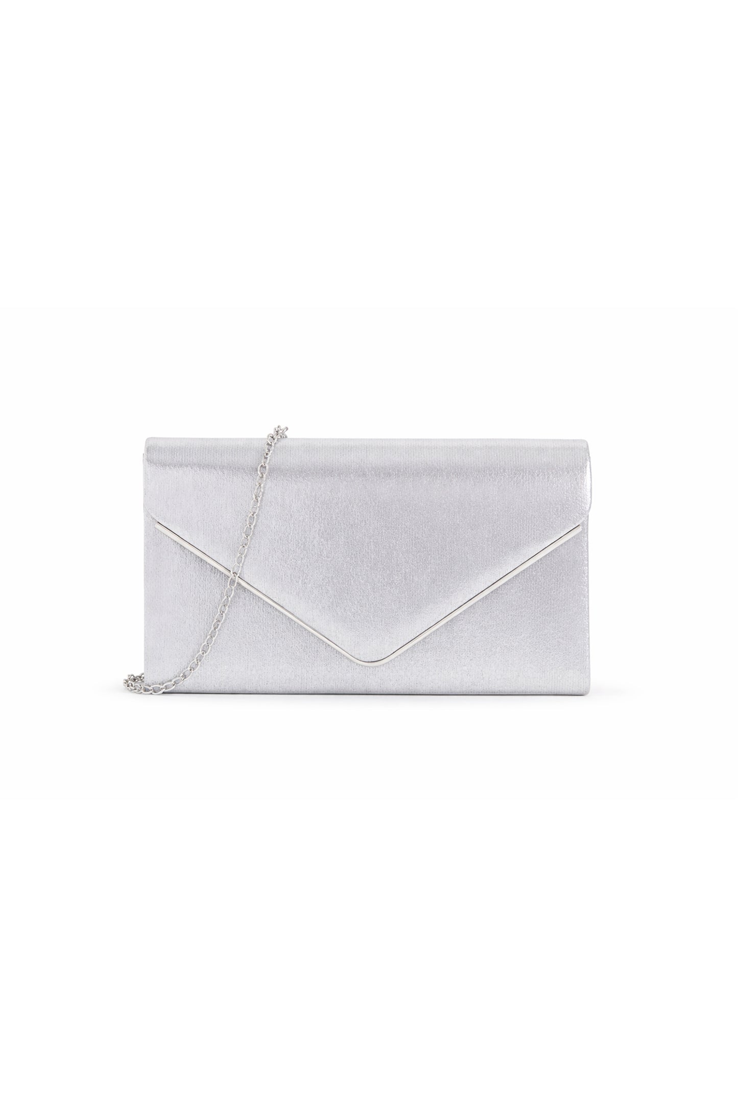 Envelope Clutch Bag with Metal Trim Flap and Chain Strap
