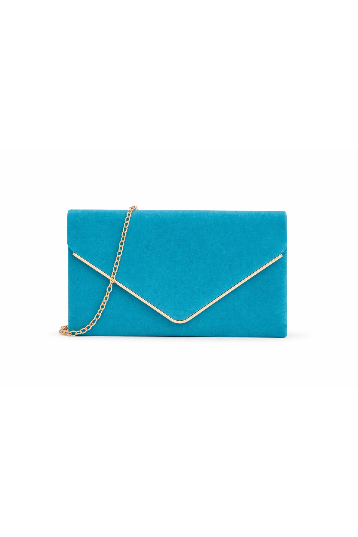 Envelope Clutch Bag with Metal Trim Flap and Chain Strap