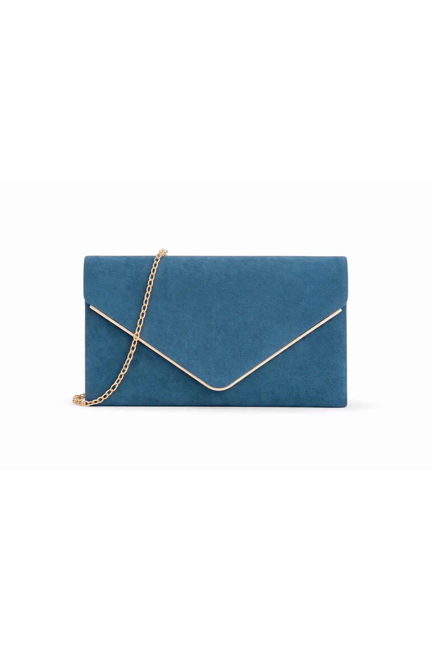 Envelope Clutch Bag with Metal Trim Flap and Chain Strap
