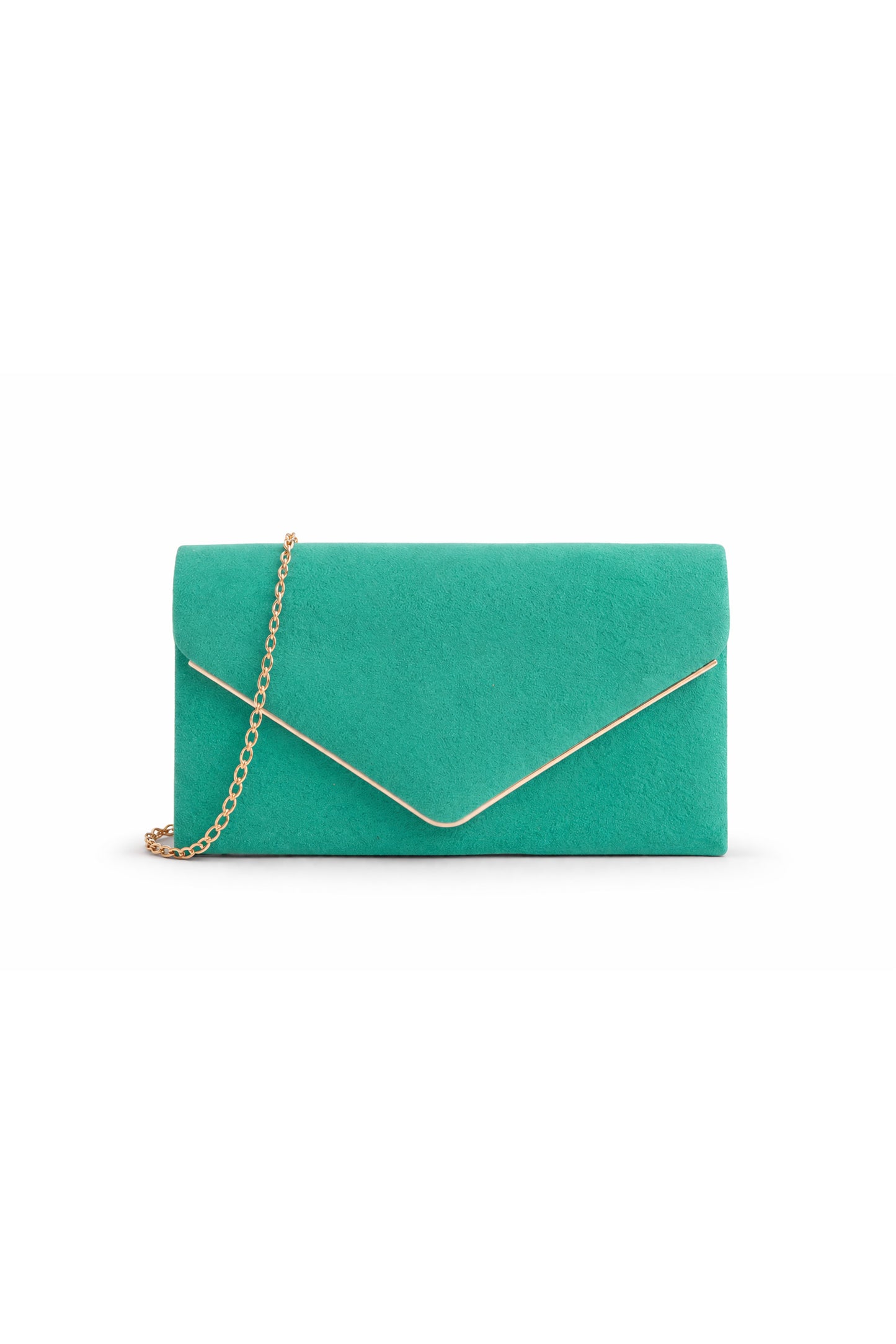Envelope Clutch Bag with Metal Trim Flap and Chain Strap