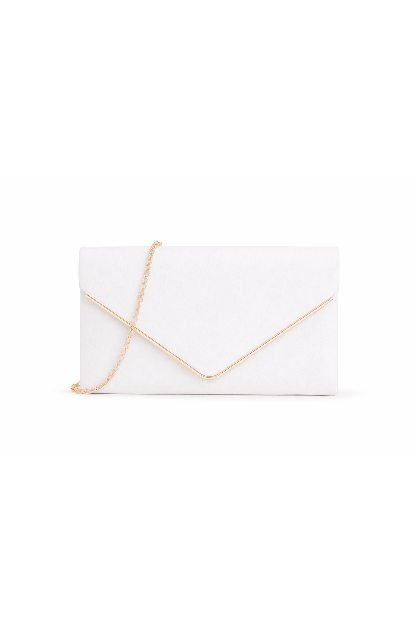 Envelope Clutch Bag with Metal Trim Flap and Chain Strap