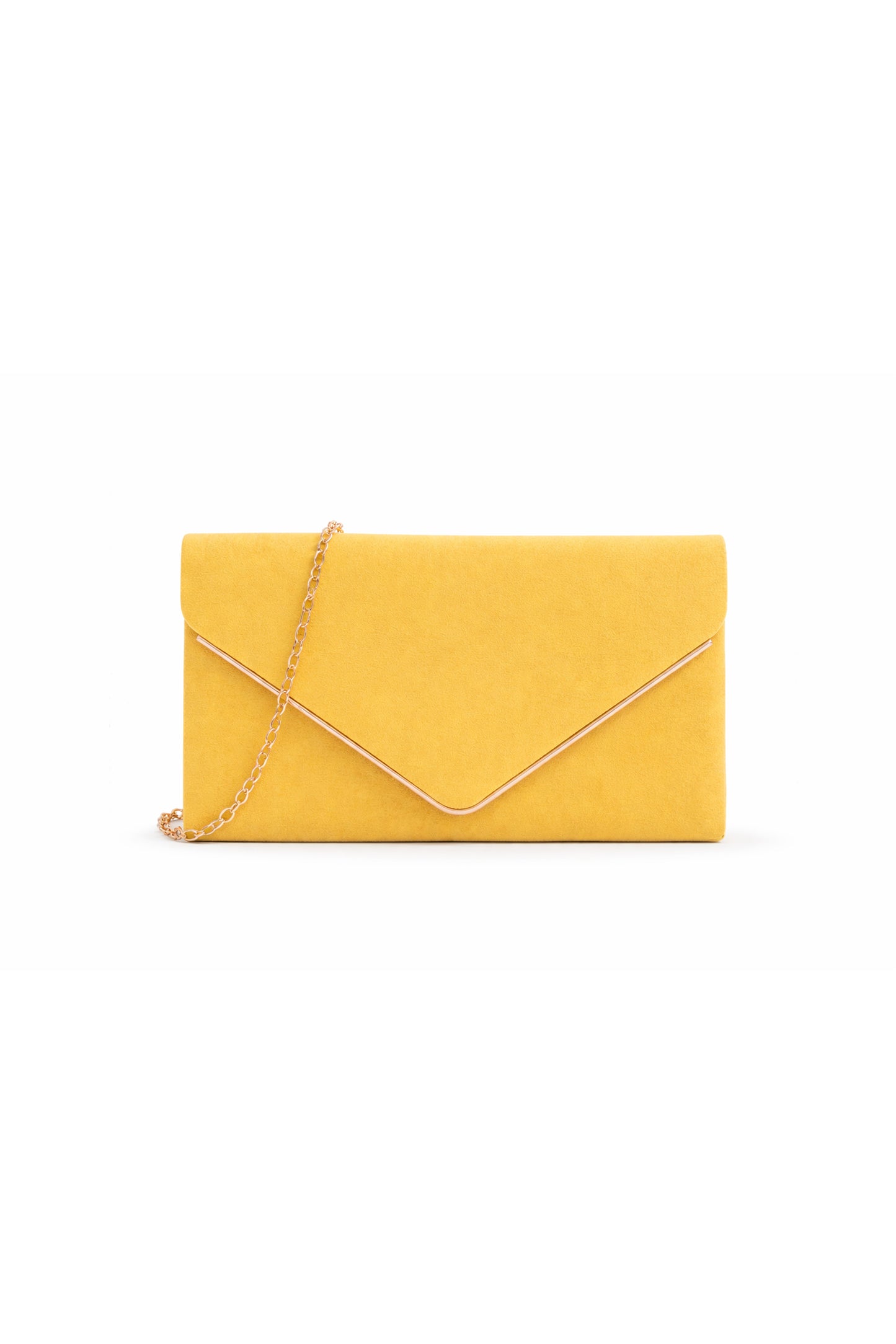 Envelope Clutch Bag with Metal Trim Flap and Chain Strap