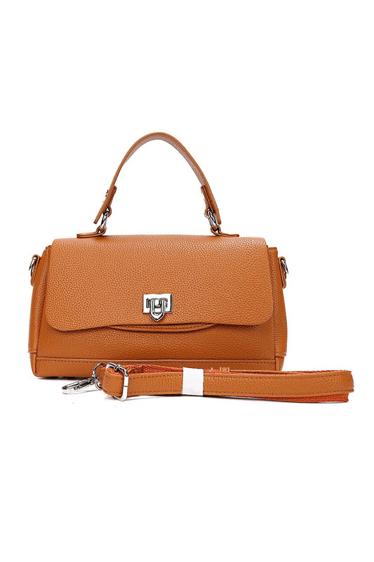 Top Handle Shoulder Bag with Flap Closure and Long Strap