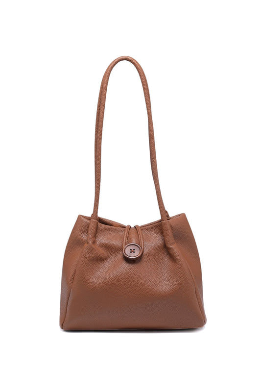 Stylish Button Closure Shoulder Bag with Inner Zipper Pocket & Long Straps