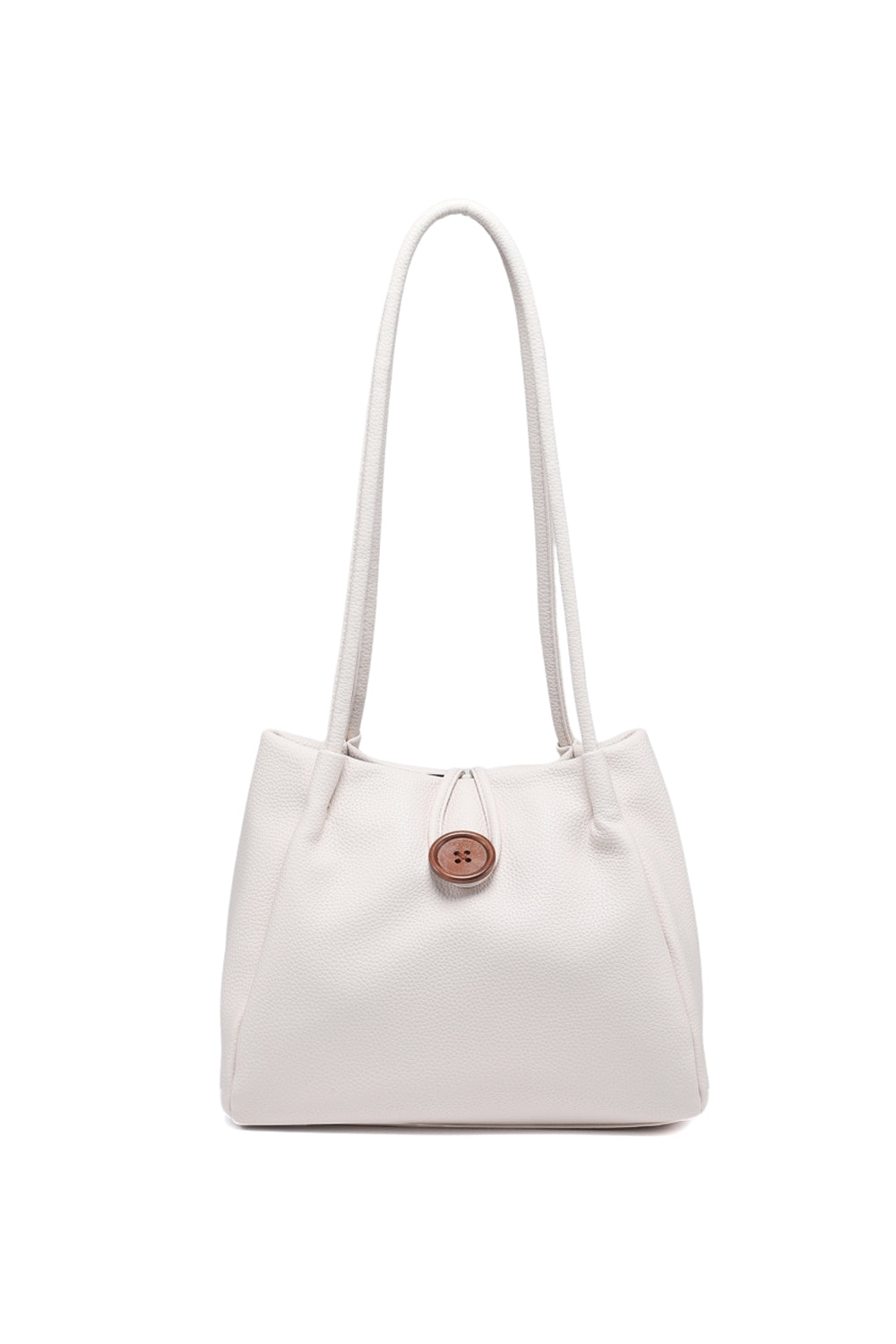 Stylish Button Closure Shoulder Bag with Inner Zipper Pocket & Long Straps