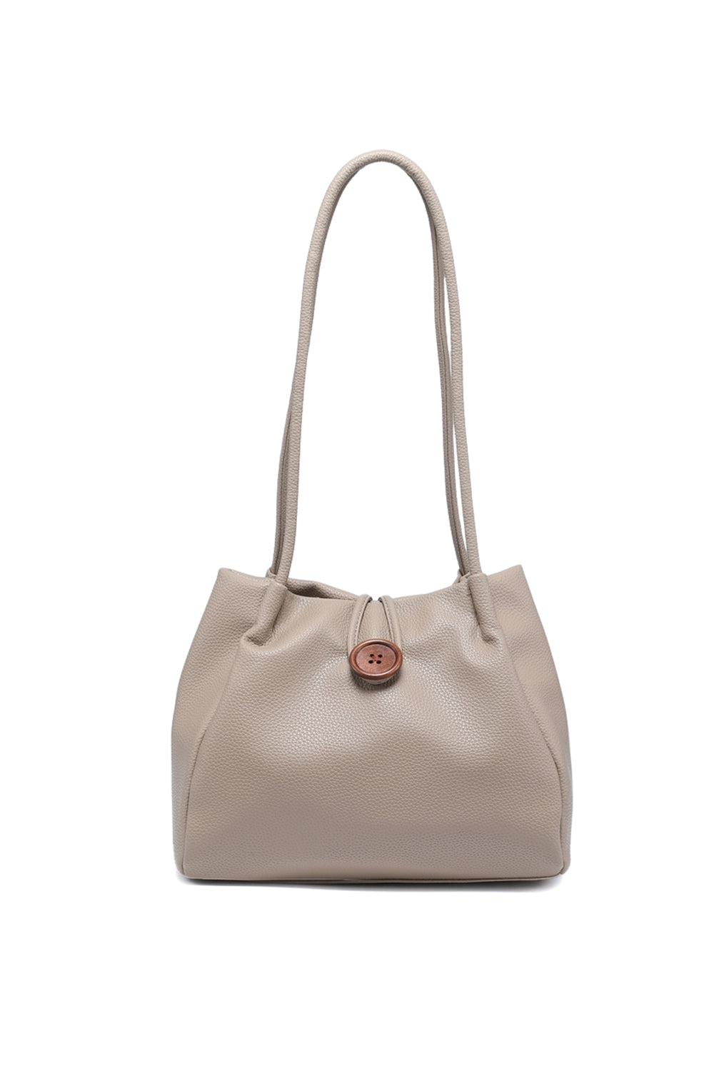 Stylish Button Closure Shoulder Bag with Inner Zipper Pocket & Long Straps