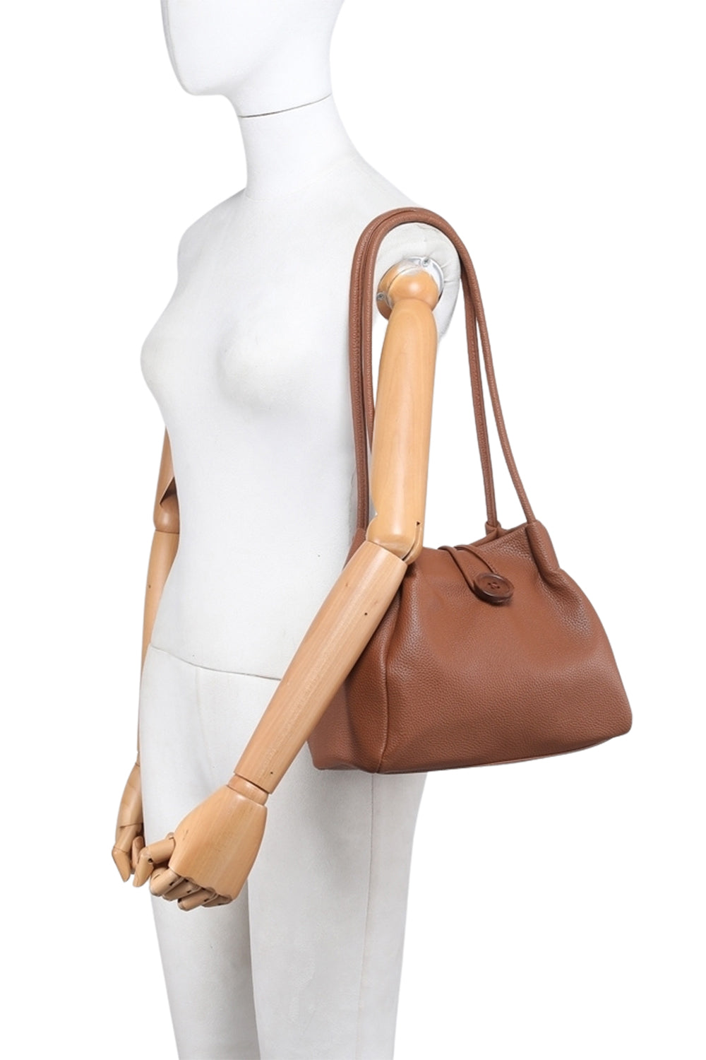 Stylish Button Closure Shoulder Bag with Inner Zipper Pocket & Long Straps