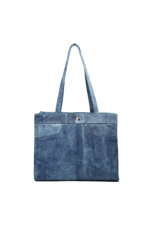 Stylish Denim Shoulder Bag with Zipper Closure & Pockets