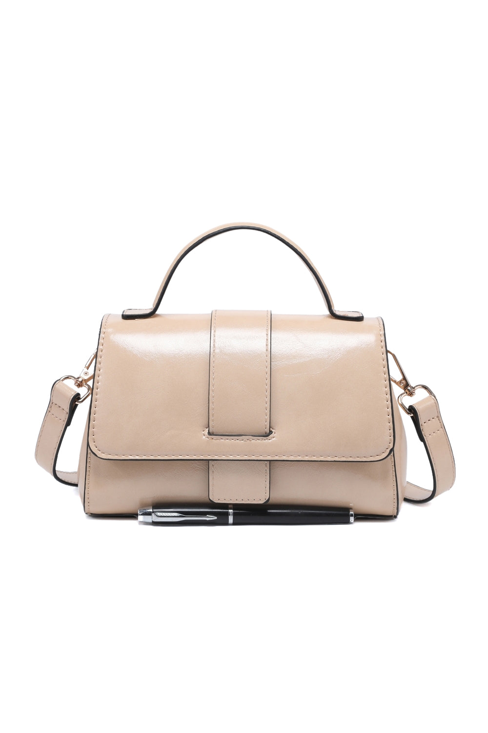 Compact Solid Color Crossbody Bag with Zipper Multi-Compartments & Flap Closure