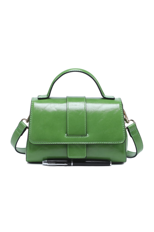 Compact Solid Color Crossbody Bag with Zipper Multi-Compartments & Flap Closure