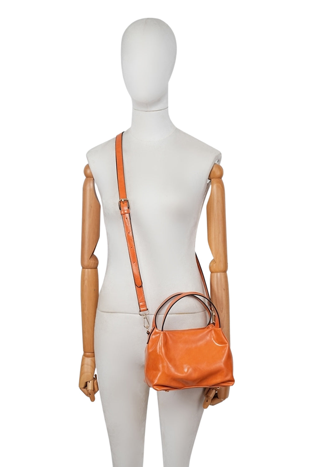 Versatile Handbag and Crossbody with Sleek, Shiny Zippered Design