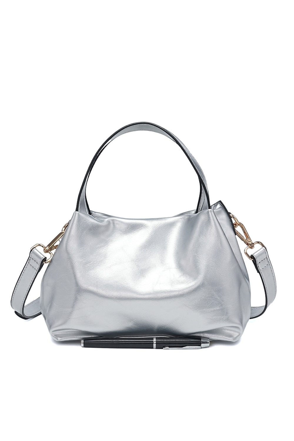 Versatile Handbag and Crossbody with Sleek, Shiny Zippered Design