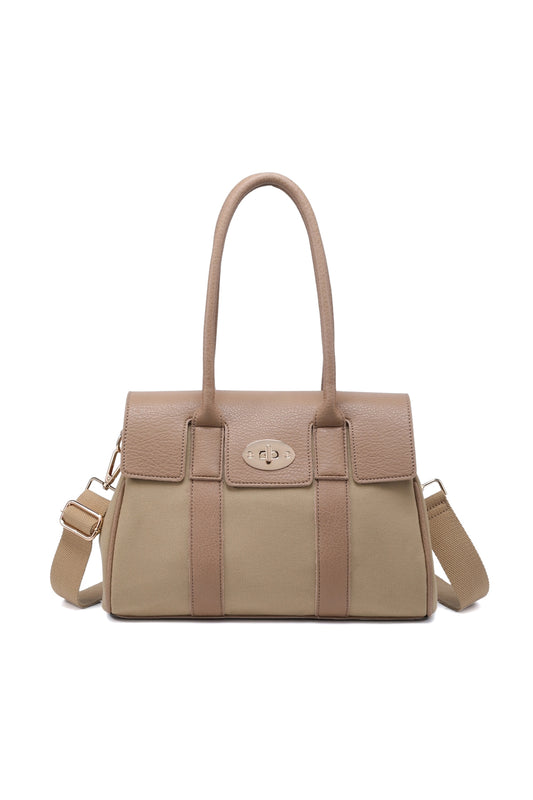 Spacious Flap Twist Lock Crossbody Shoulder Bag with 3 Compartments