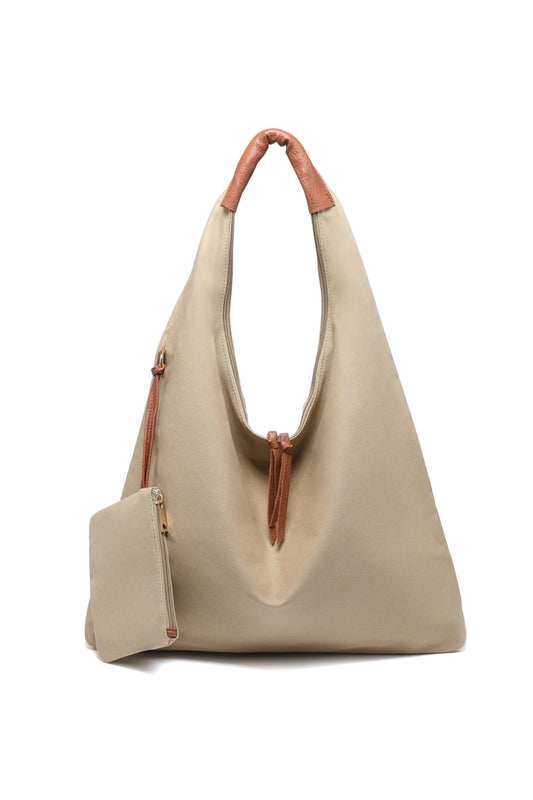 Hobo Shoulder Bag with Zippered Closure and Detachable Pouch