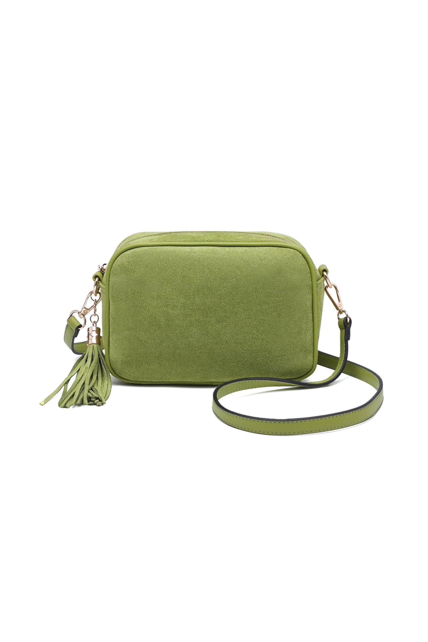 Vegan Suede Crossbody Bag with Tassel Zip Closure