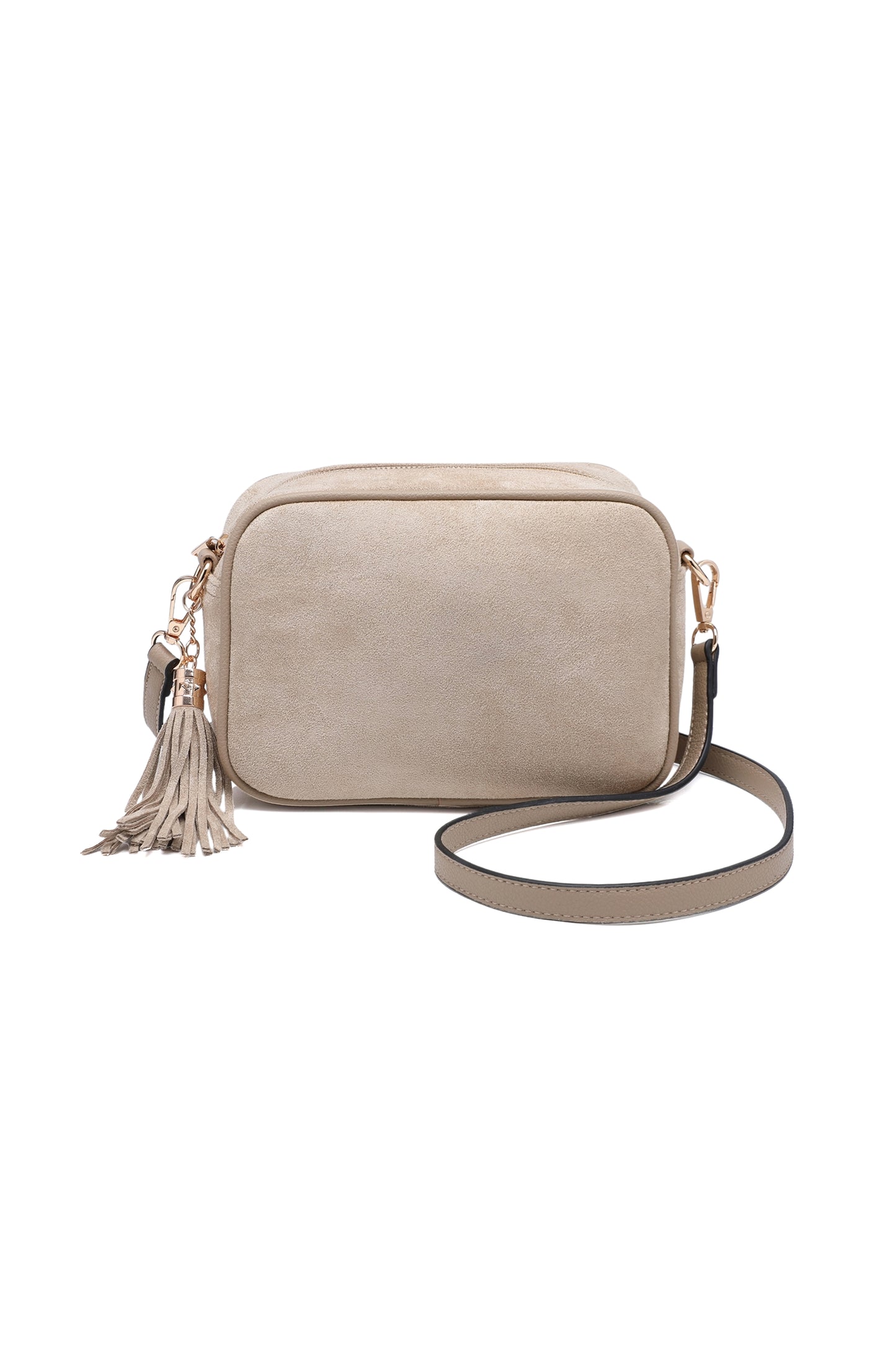 Vegan Suede Crossbody Bag with Tassel Zip Closure